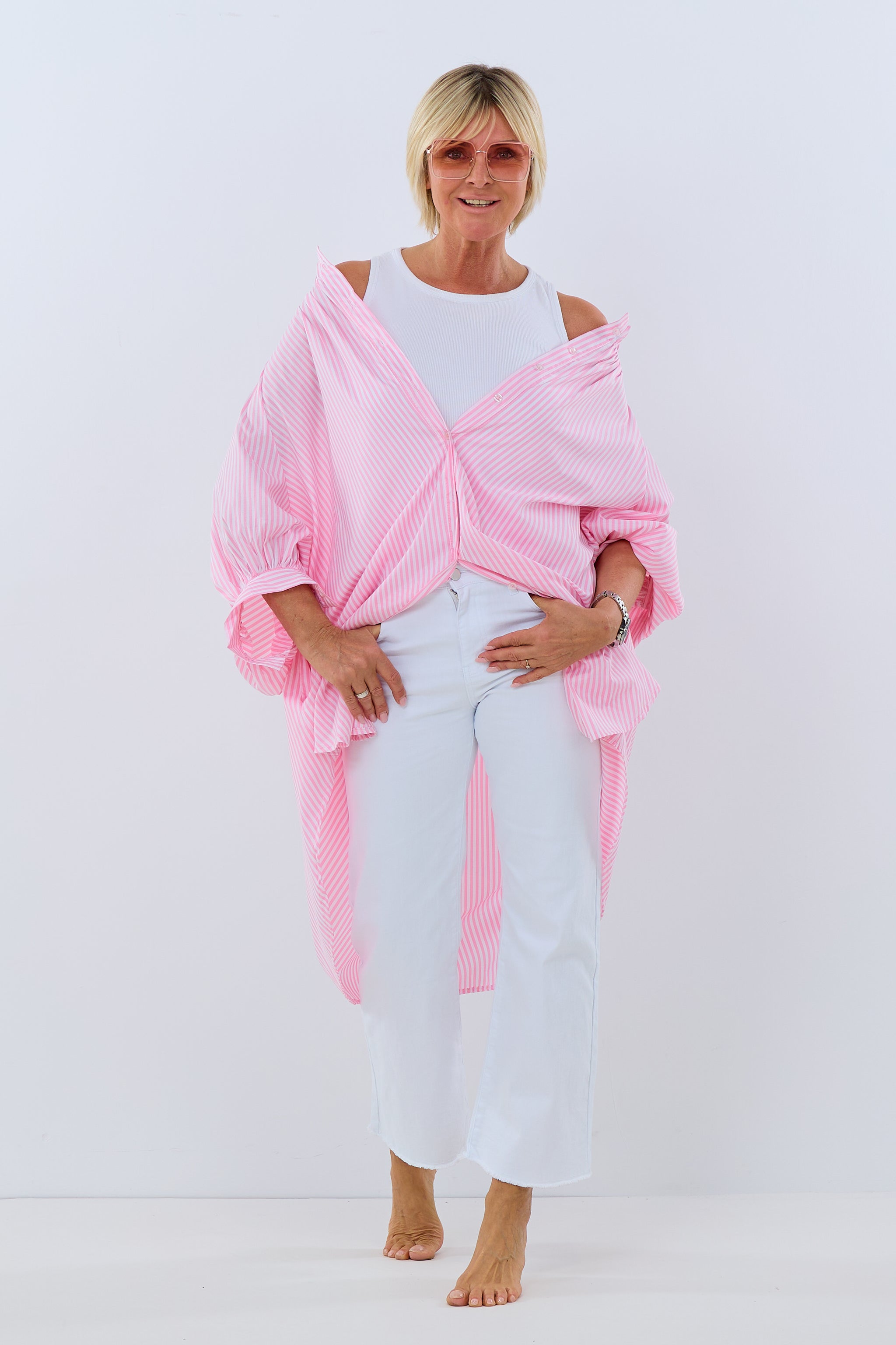 Damen Bluse Streifen rosa weiß TLD GmbH