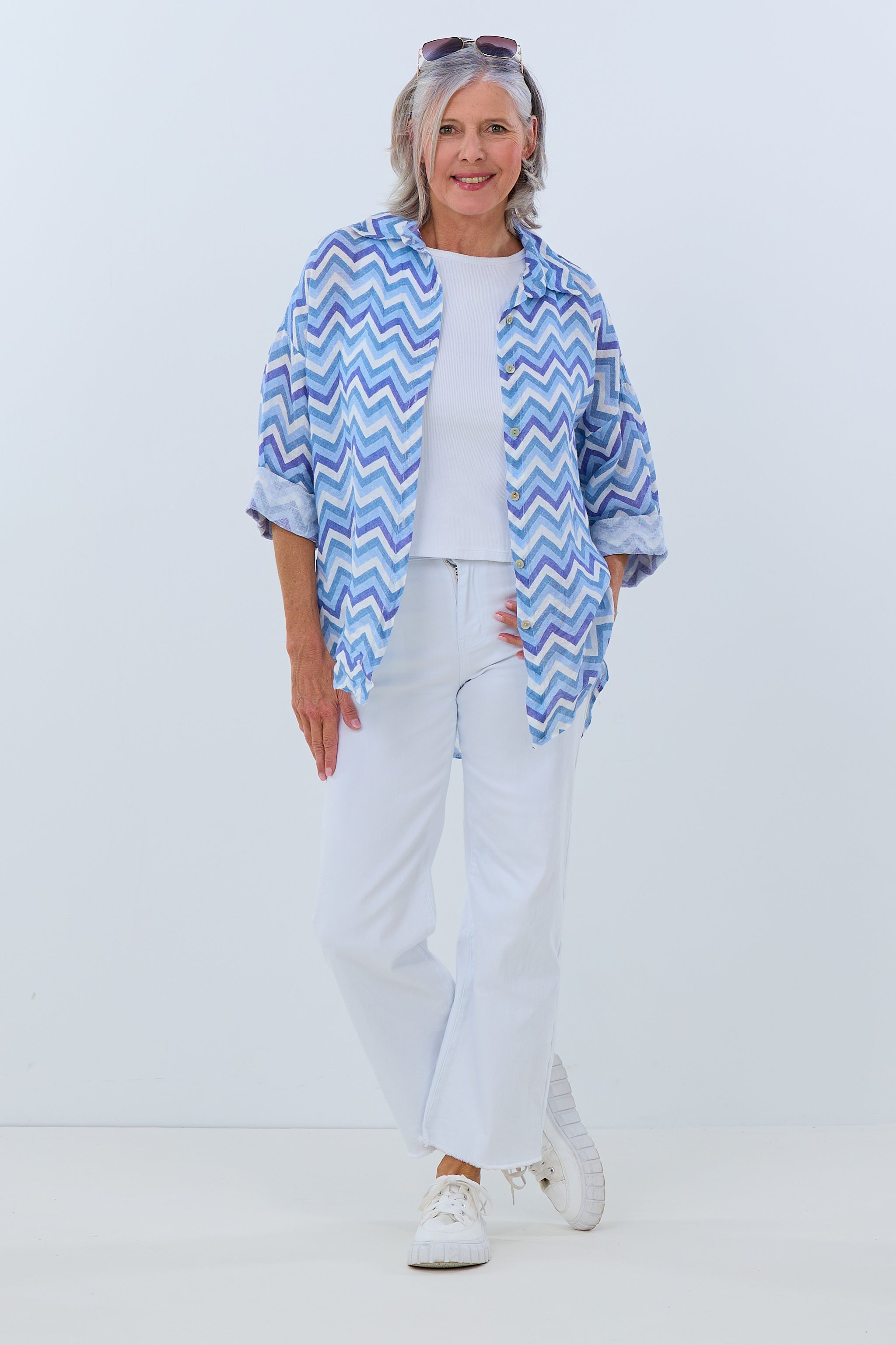Damen Bluse Hemd mit Muster blau Trends & Lifestyle 