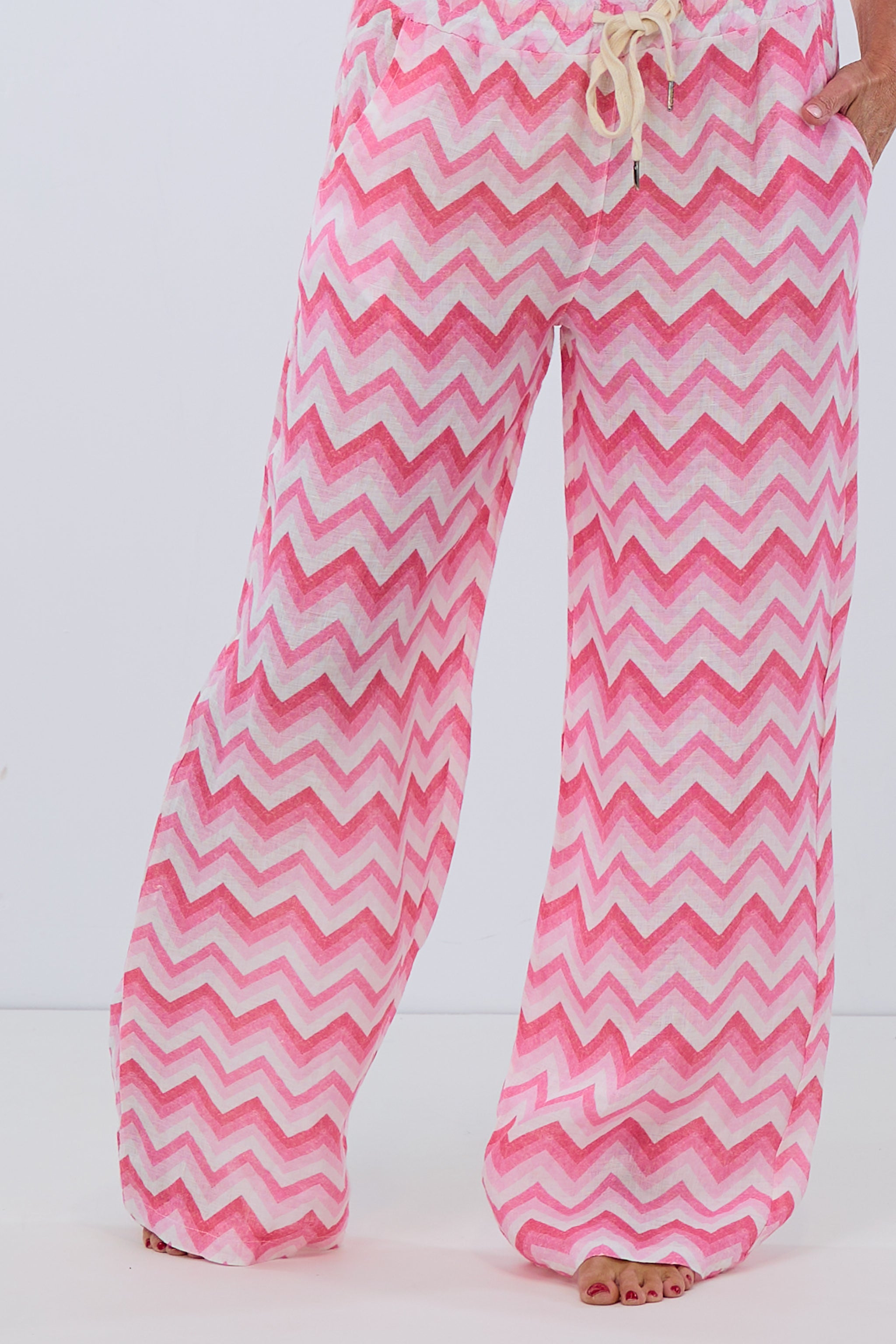 Damen Leinen Hose mit Muster pink Trends & Lifestyle