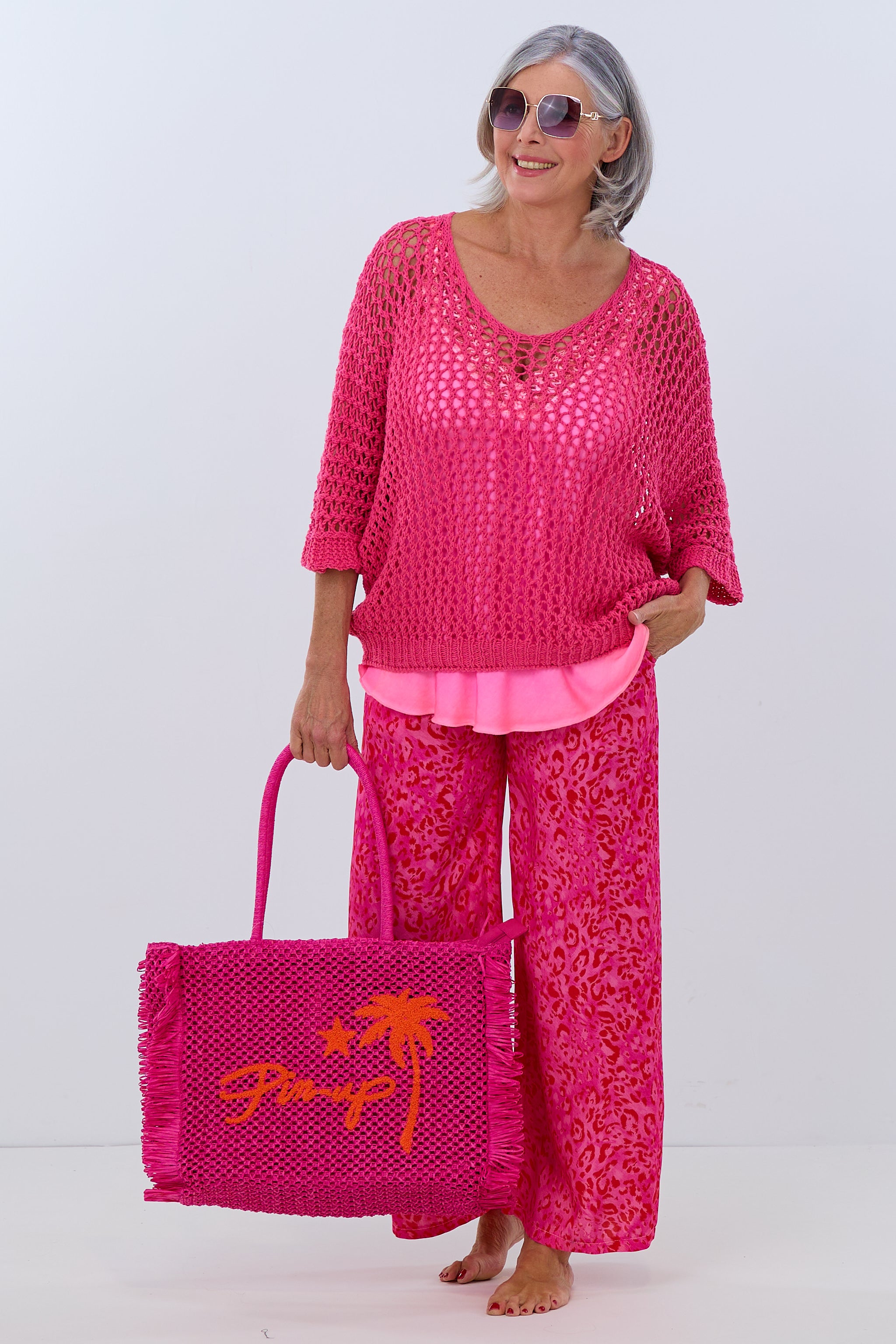 Damen Lochstrick-Pullover pink Trends & Lifestyle
