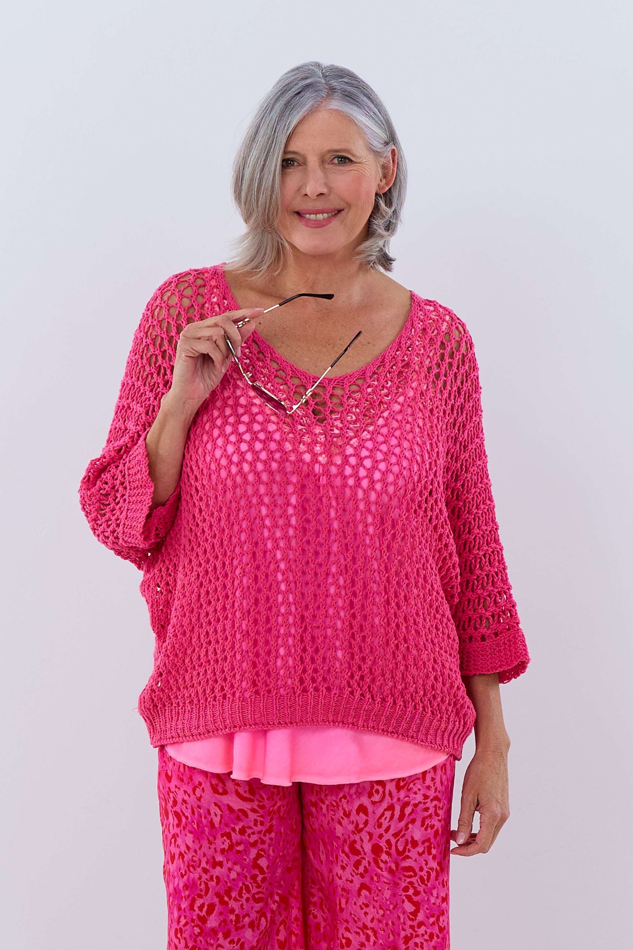 Damen Lochstrick-Pullover pink Trends & Lifestyle