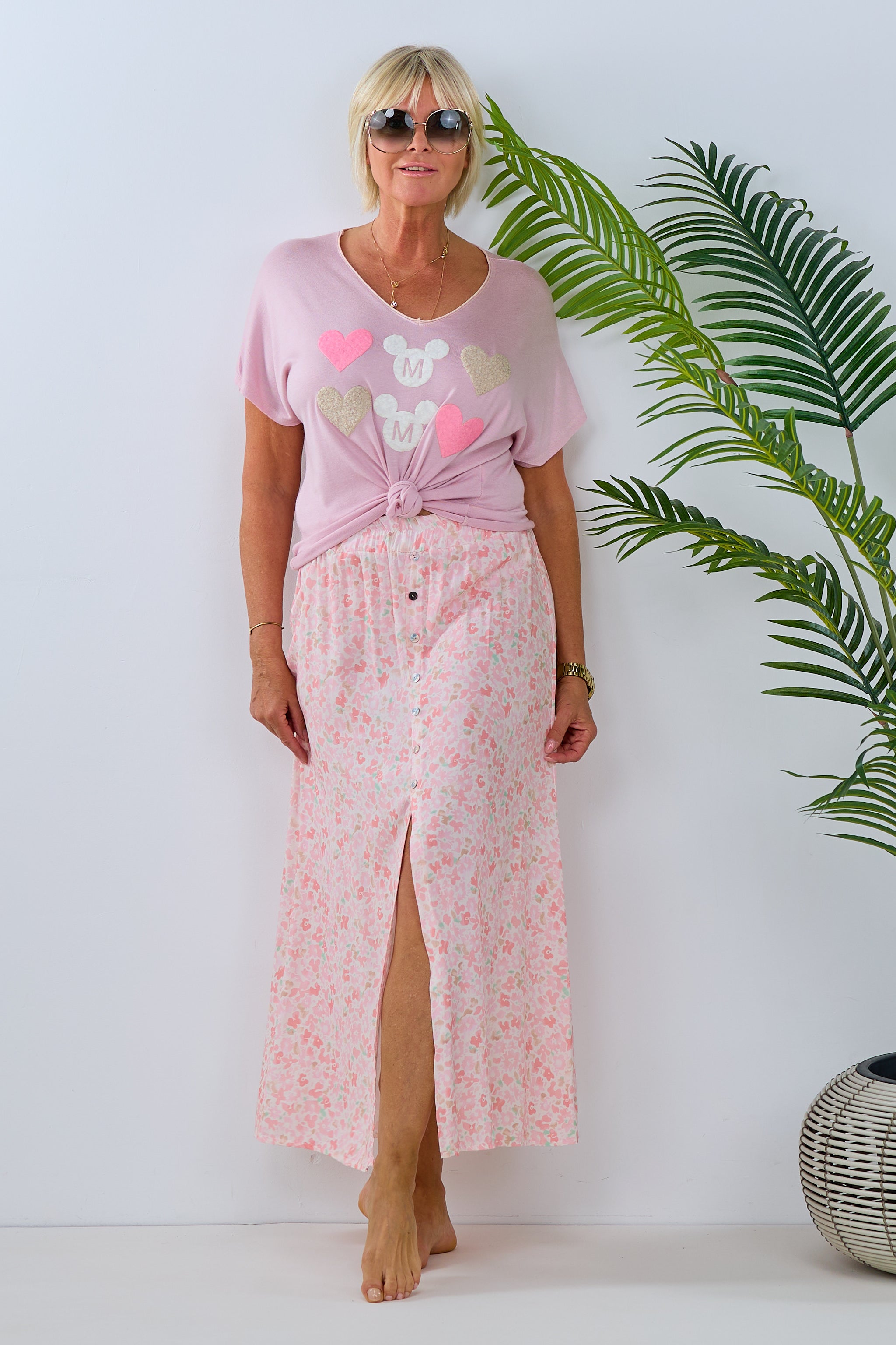 Damen Maxirock mit Knopfleiste und Print rosa von Trends & Lifestyle