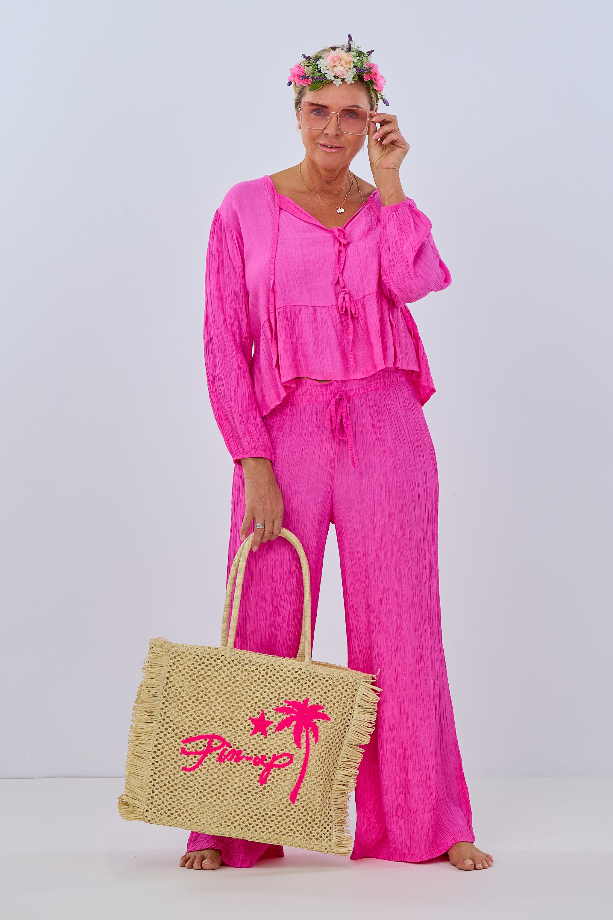 Damen Hose aus Crinkle Stoff pink von Trends & Lifestyle
