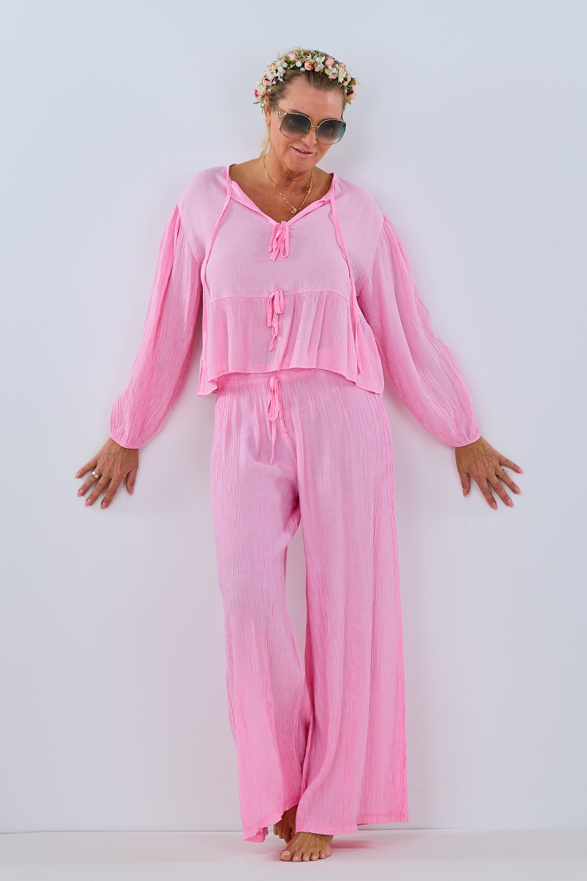 Damen Bluse aus Crinkle Stoff rosa von Trends & Lifestyle