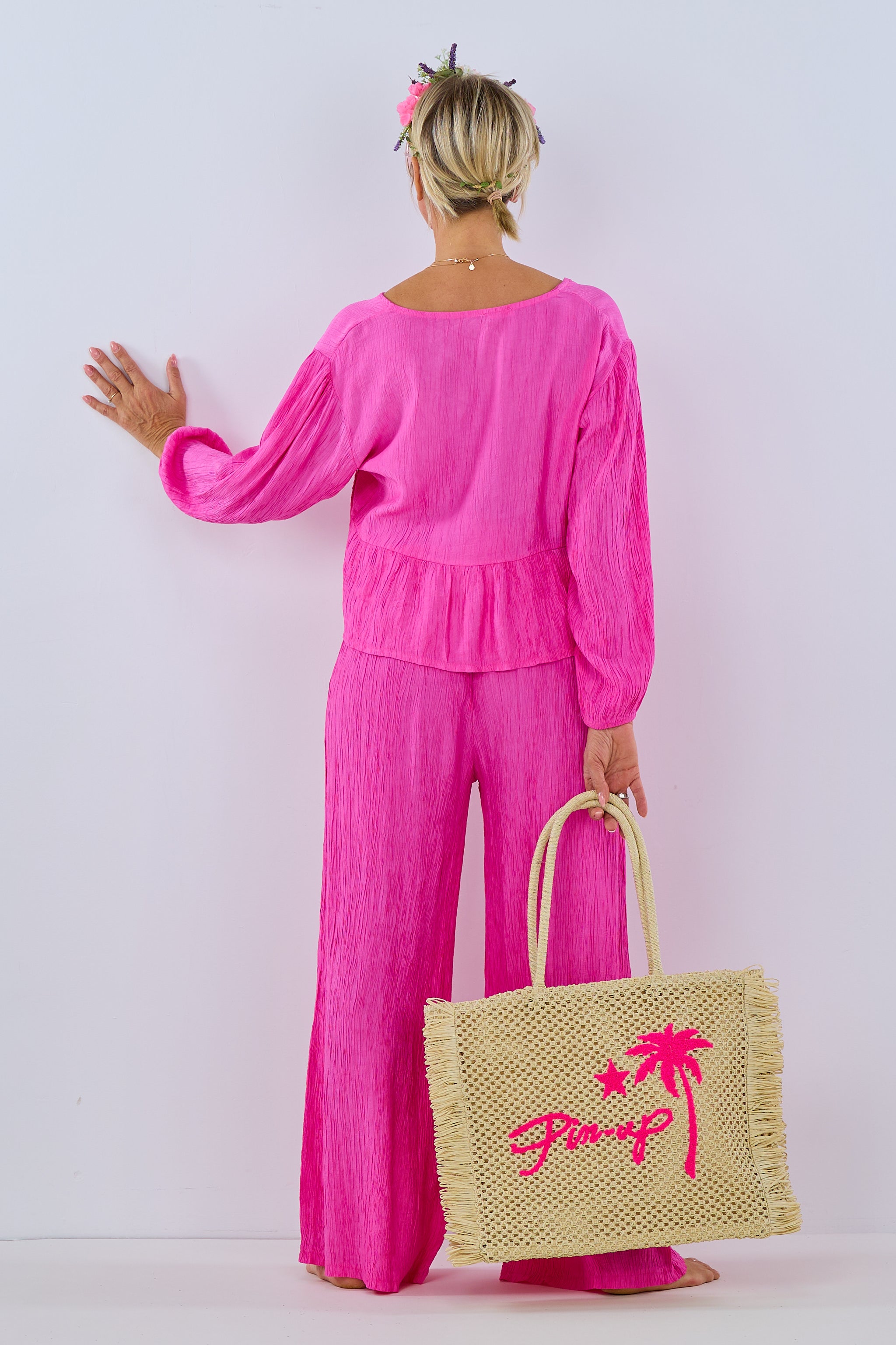 Damen Bluse aus Crinkle Stoff pink von Trends & Lifestyle