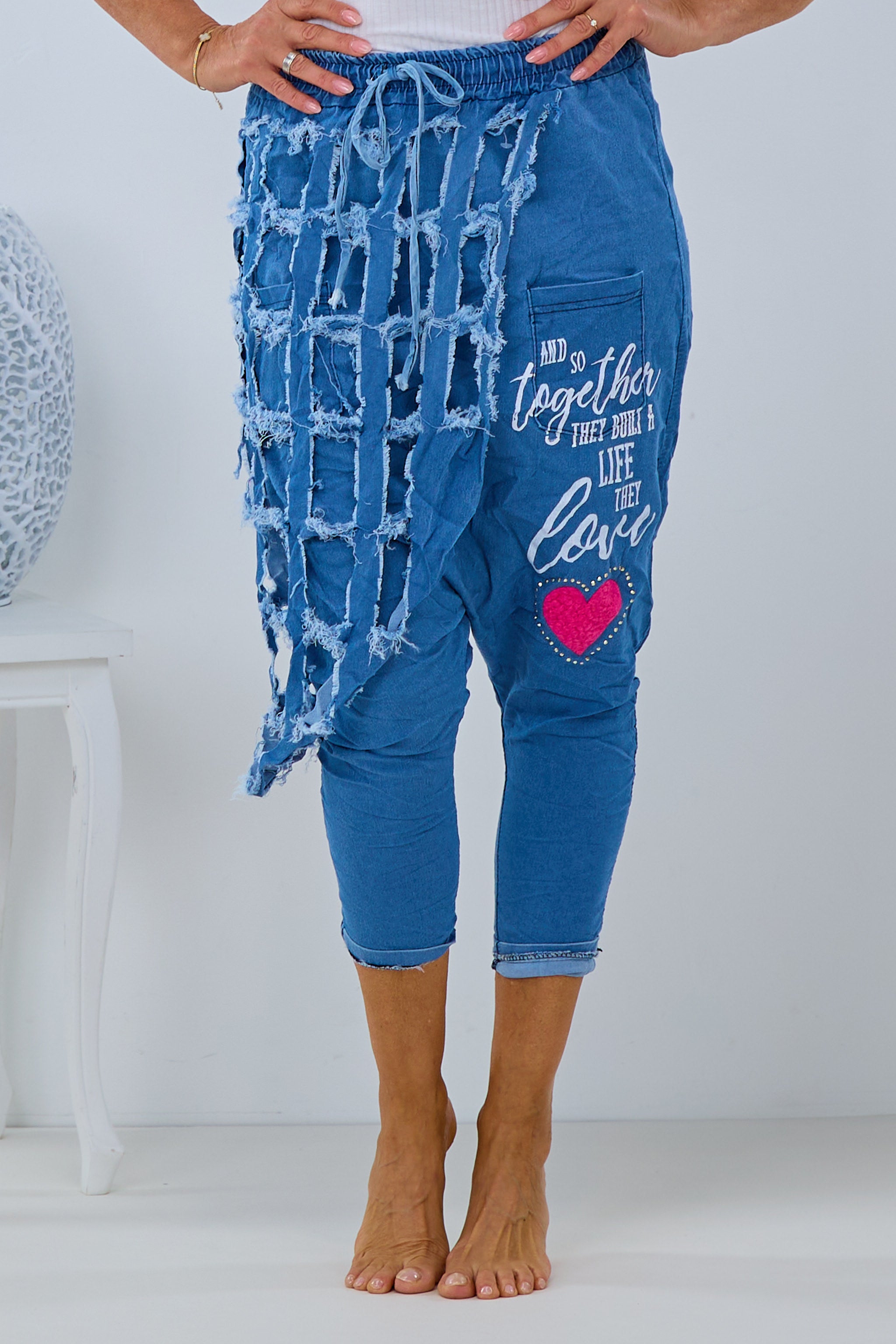 Damen Baggy Hose mit Print blau Trends & Lifestyle