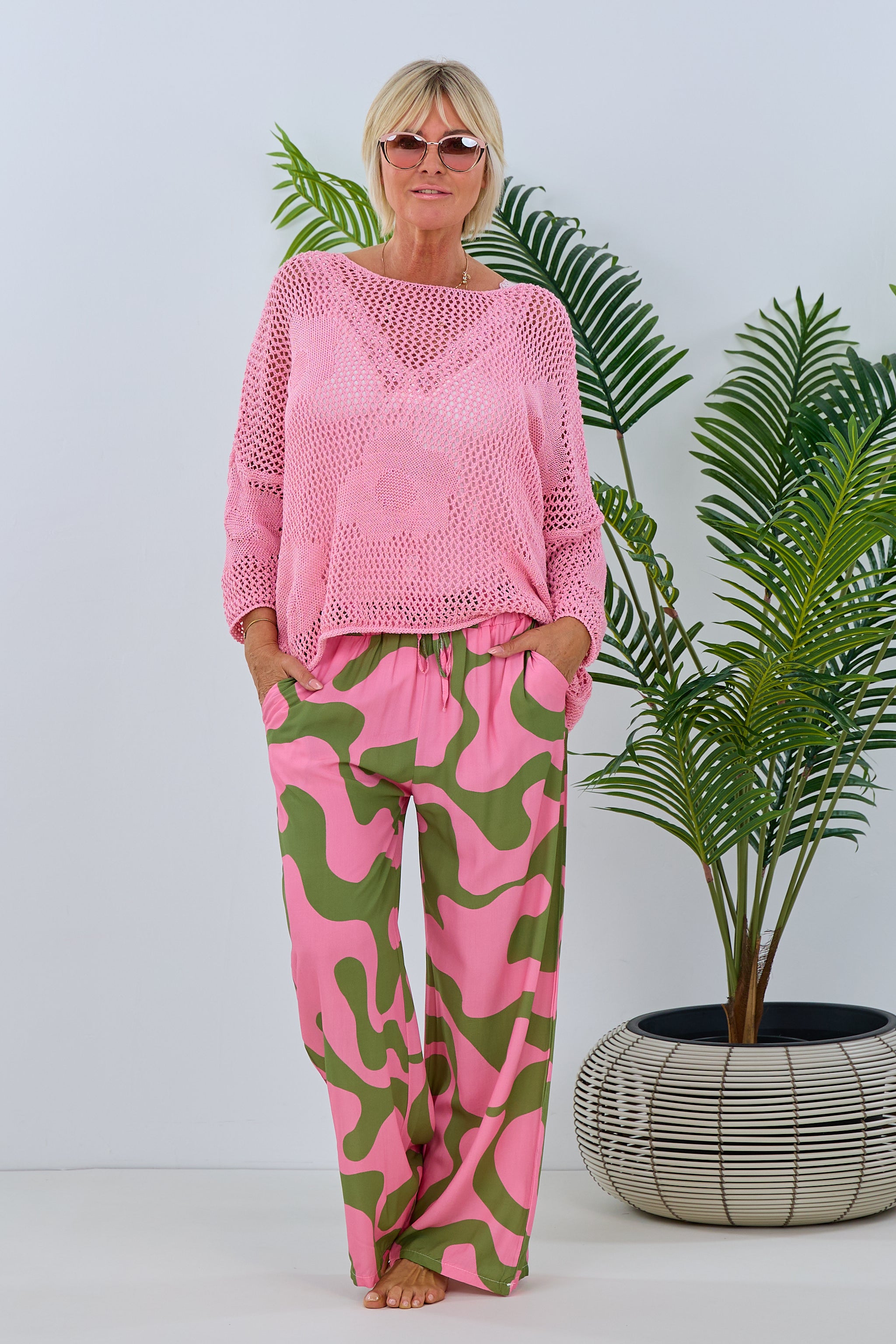 Damen moderne Hose mit Muster in rosa-grün von Trends & Lifestyle