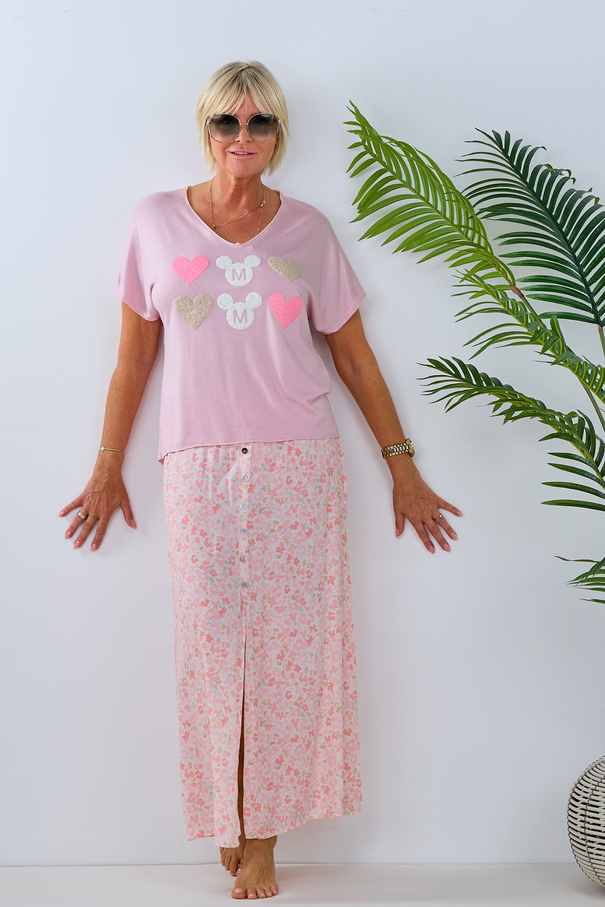Damen Shirt mit Flock-Patches in rosa von Trends & Lifestyle