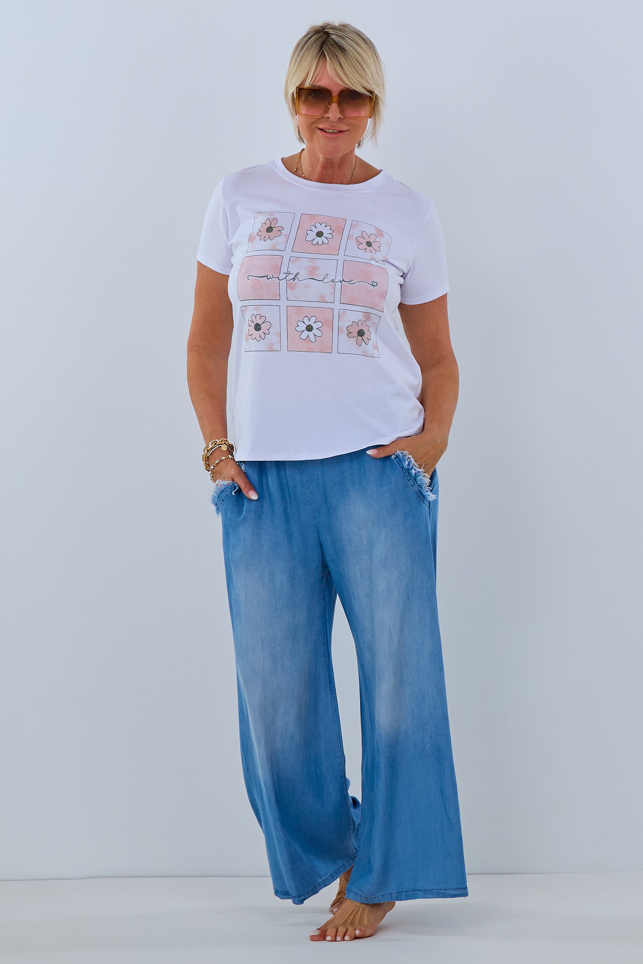 T-Shirt mit with love Druck, weiß-rosa von Trends & Lifestyle