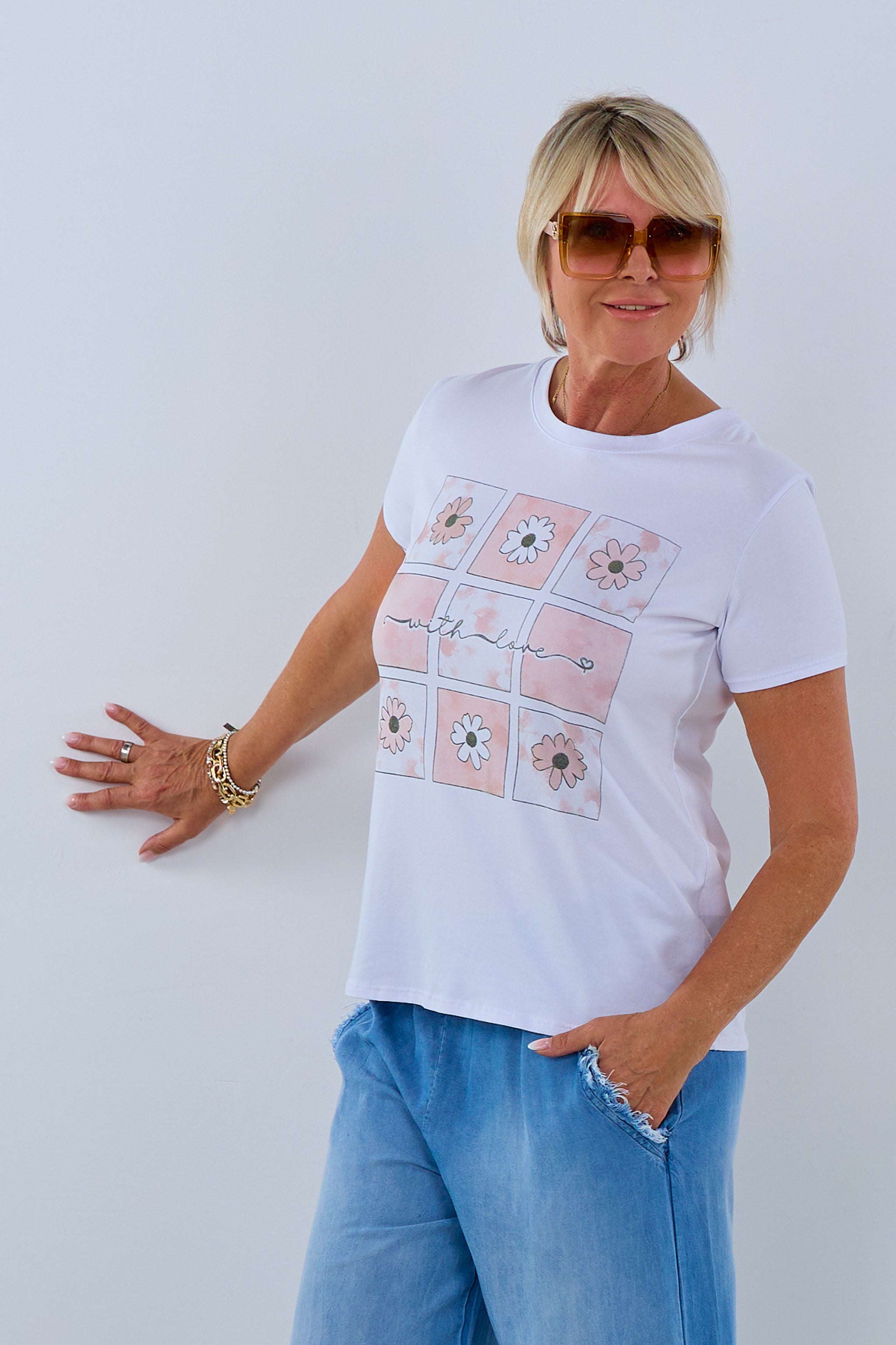 T-Shirt mit with love Druck, weiß-rosa von Trends & Lifestyle