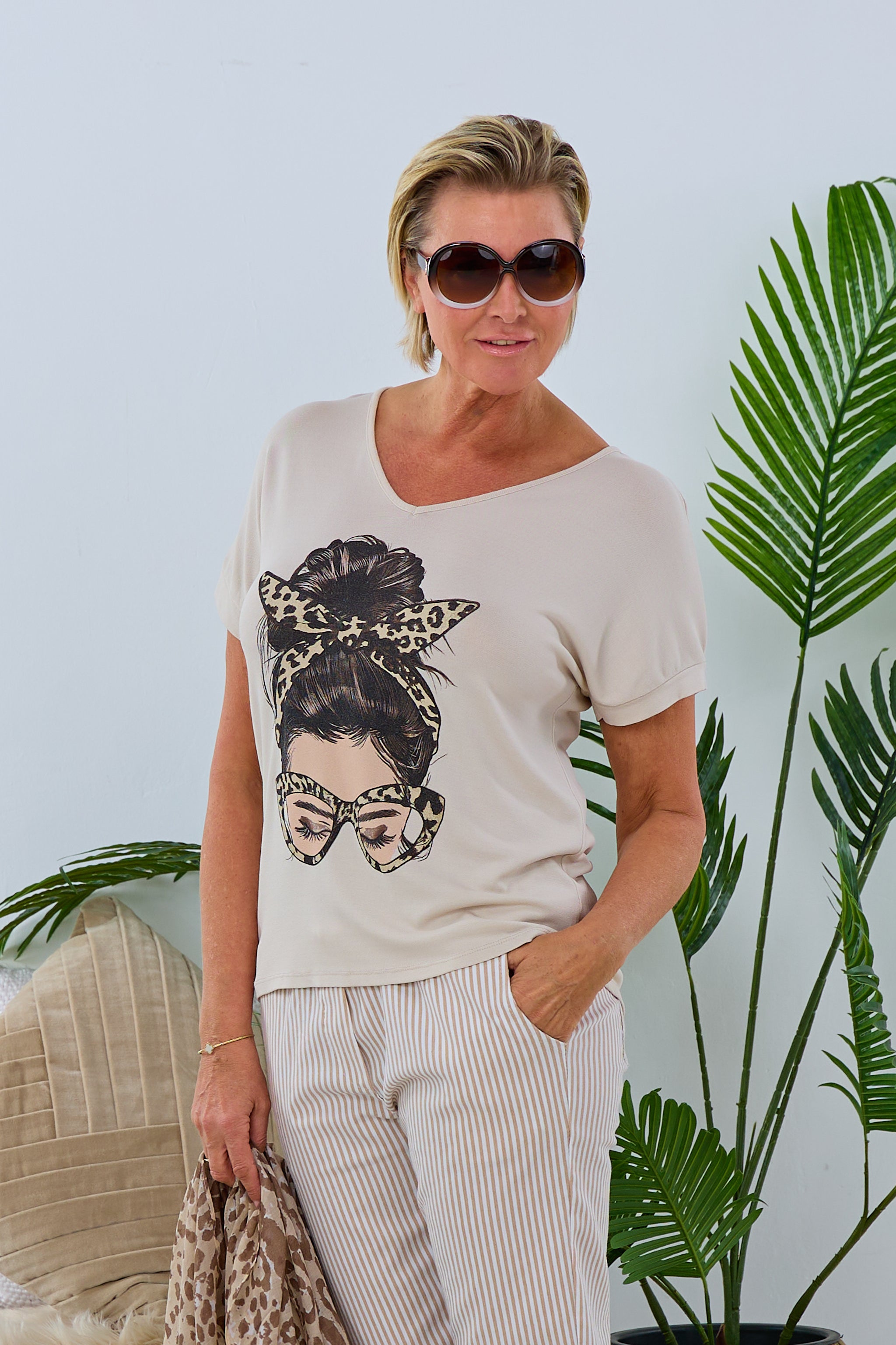 Damen T-Shirt mit Print beige Trends & Lifestyle