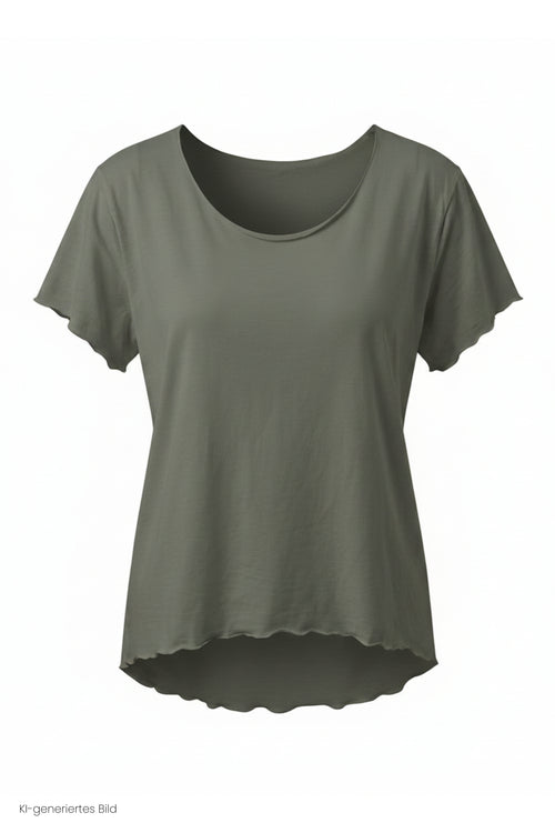 Basic Shirt mit leicht gewellten Abschlüssen - klein, taupe