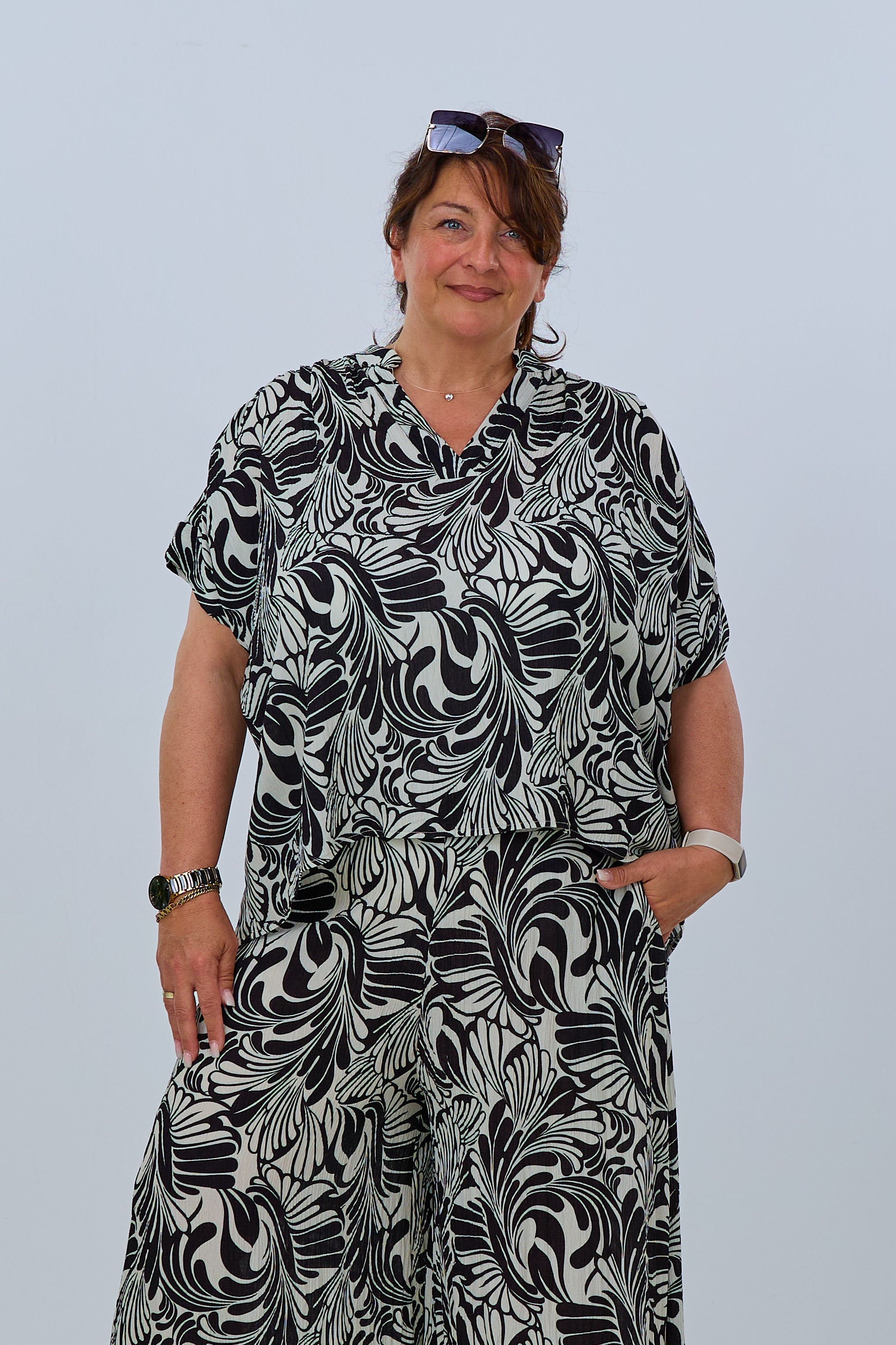Crinkle Bluse mit tollem Muster, schwarz-creme von Trends & Lifestyle