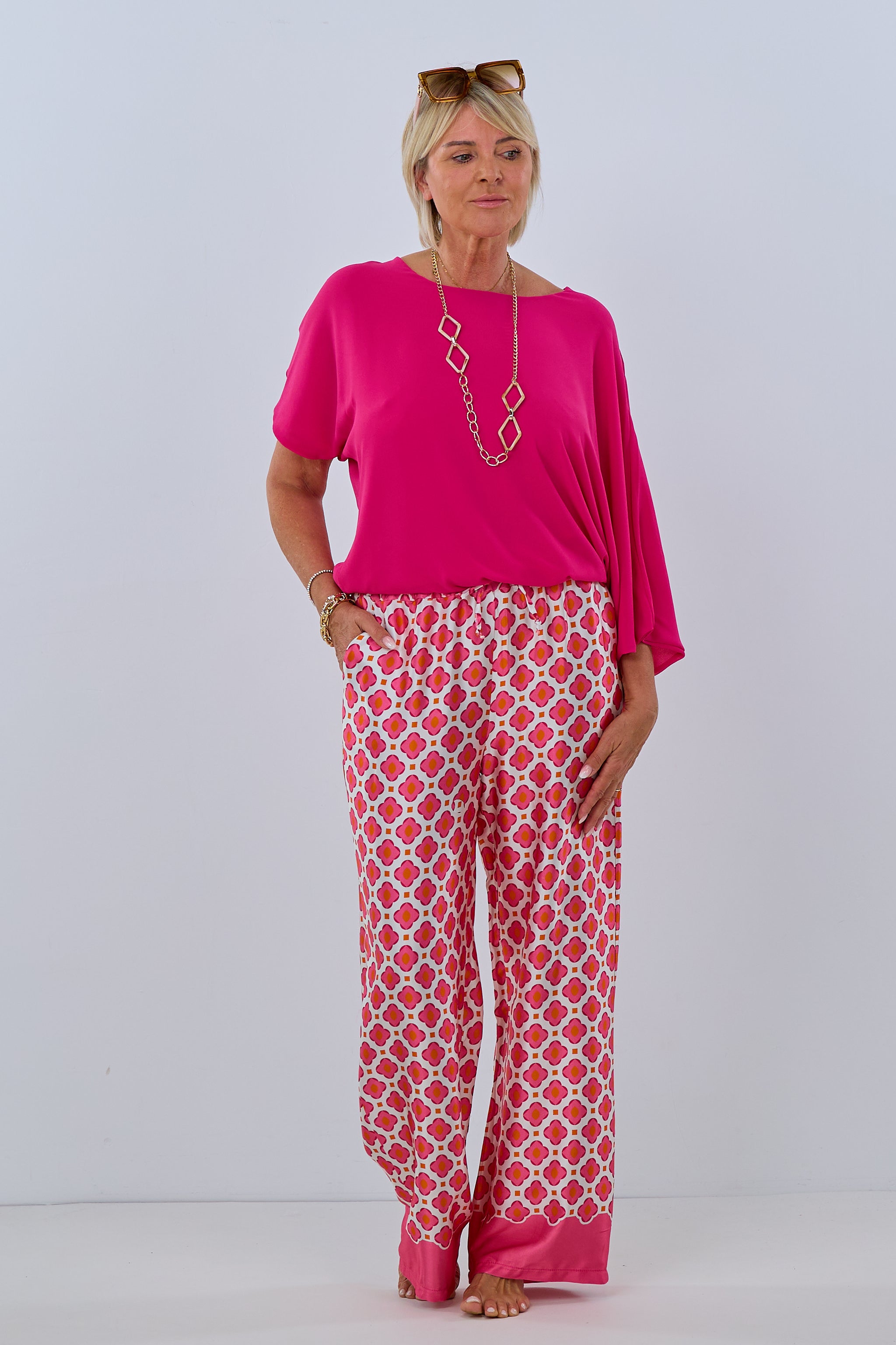 gemusterte Hose im Marlene Style, pink von Trends & Lifestyle