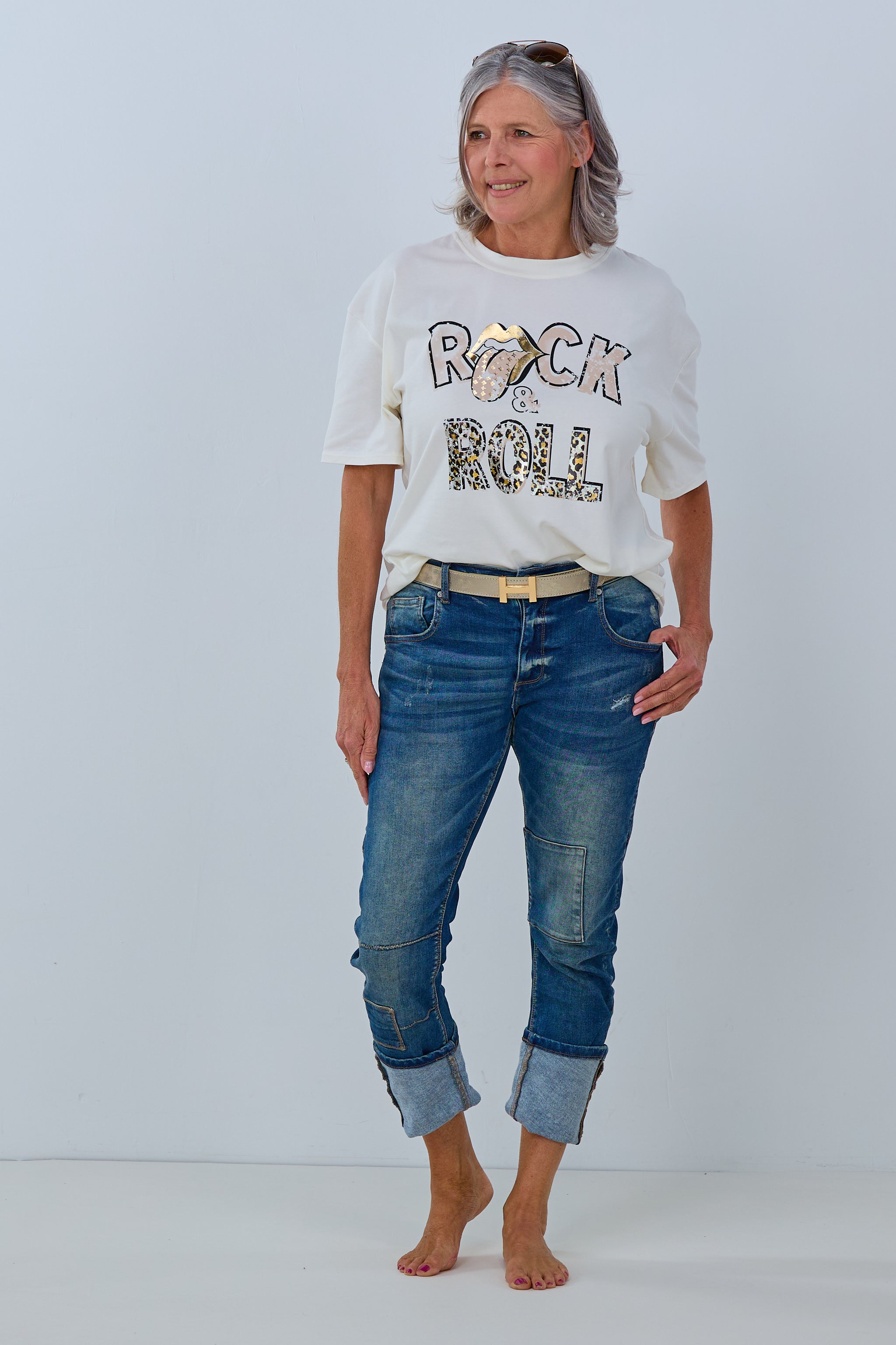 Cool Jeans with Jeans-Patches, denim blue