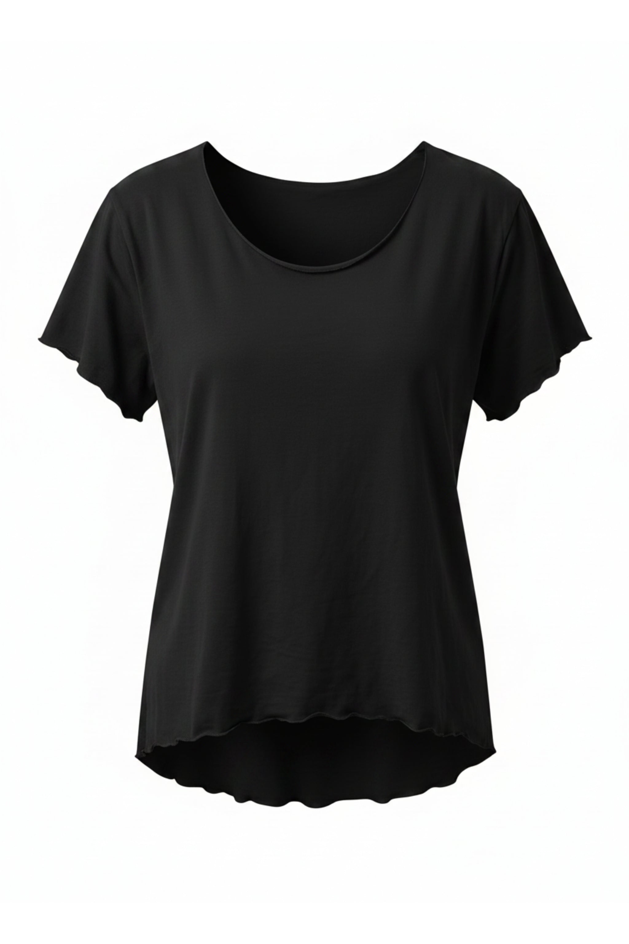 Basic Shirt mit leicht gewellten Abschlüssen - groß, schwarz