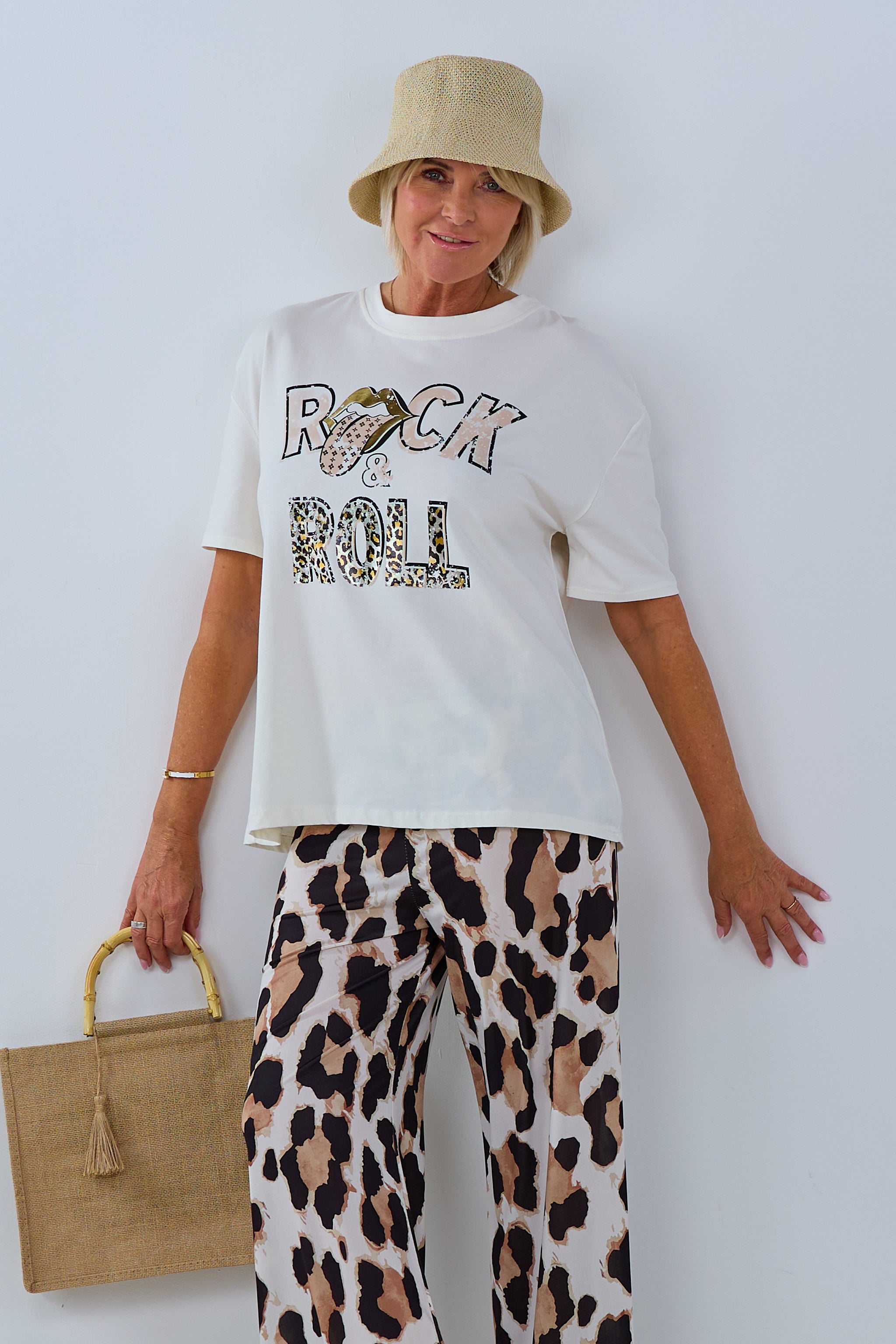 T-Shirt mit Rock&Roll-Schriftzug, weiß von Trends & Lifestyle