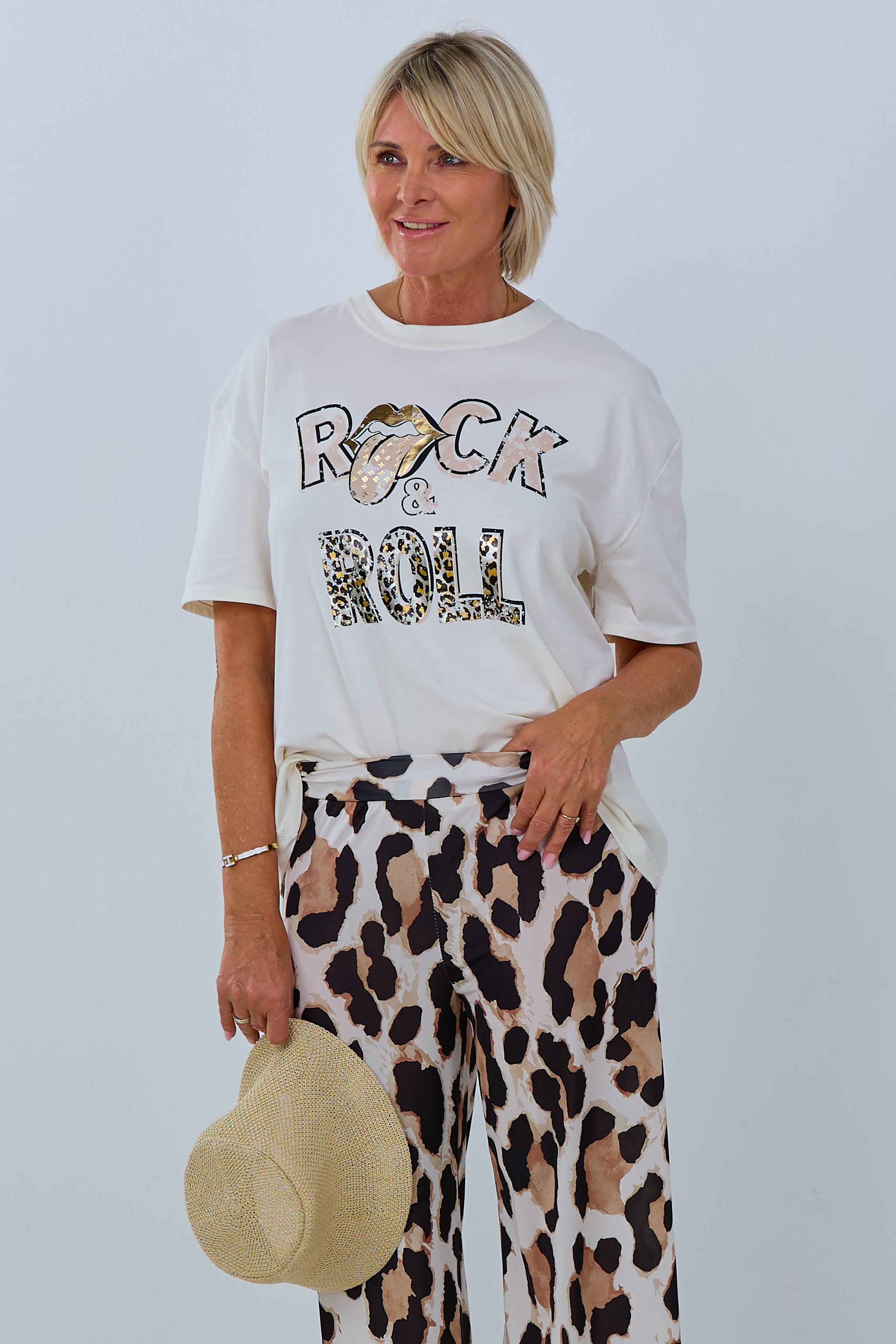 T-Shirt mit Rock&Roll-Schriftzug, weiß von Trends & Lifestyle