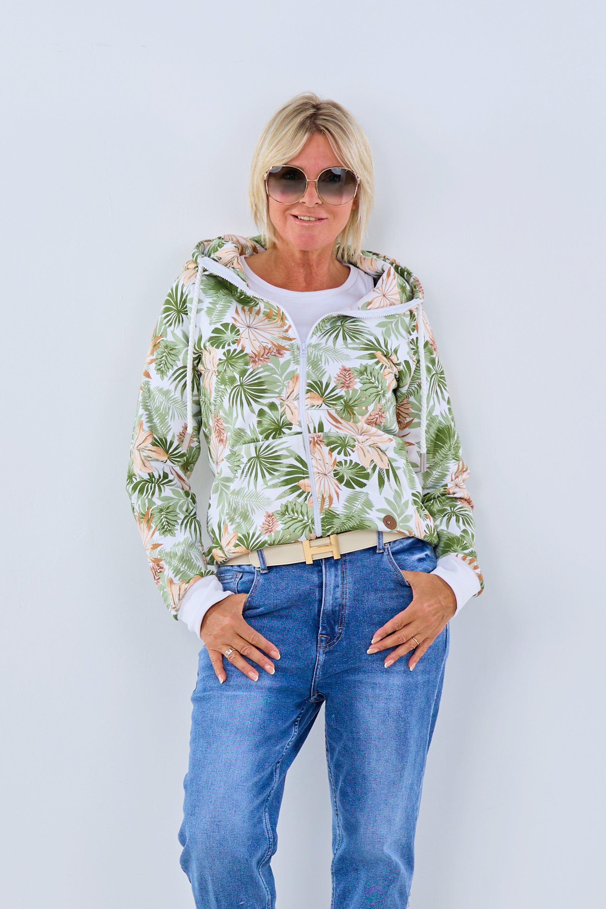 Palmen Hoodie Jacke, weiß-lindgrün von Trends & Lifestyle