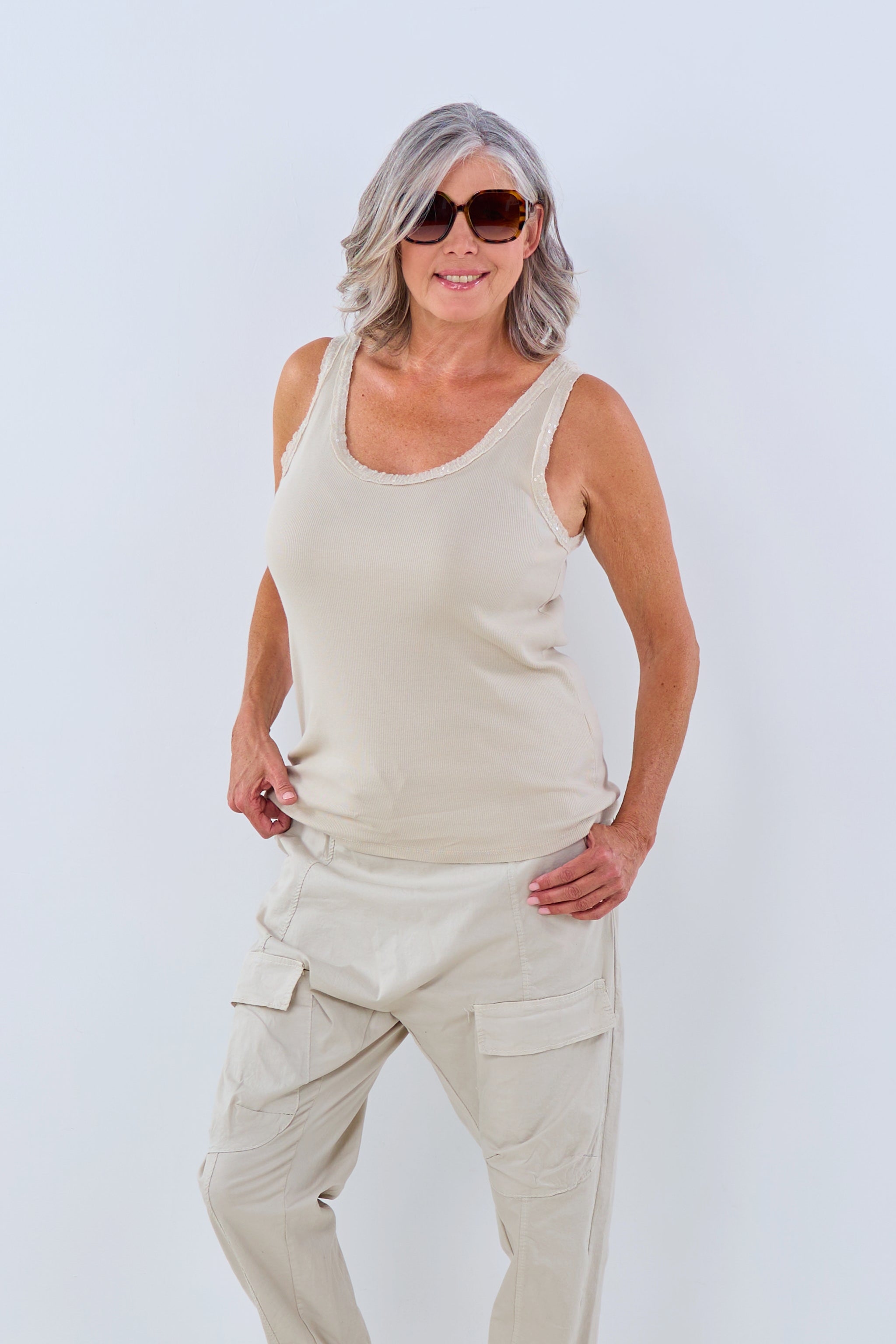 Ripptop mit Pailletten, beige von Trends & Lifestyle