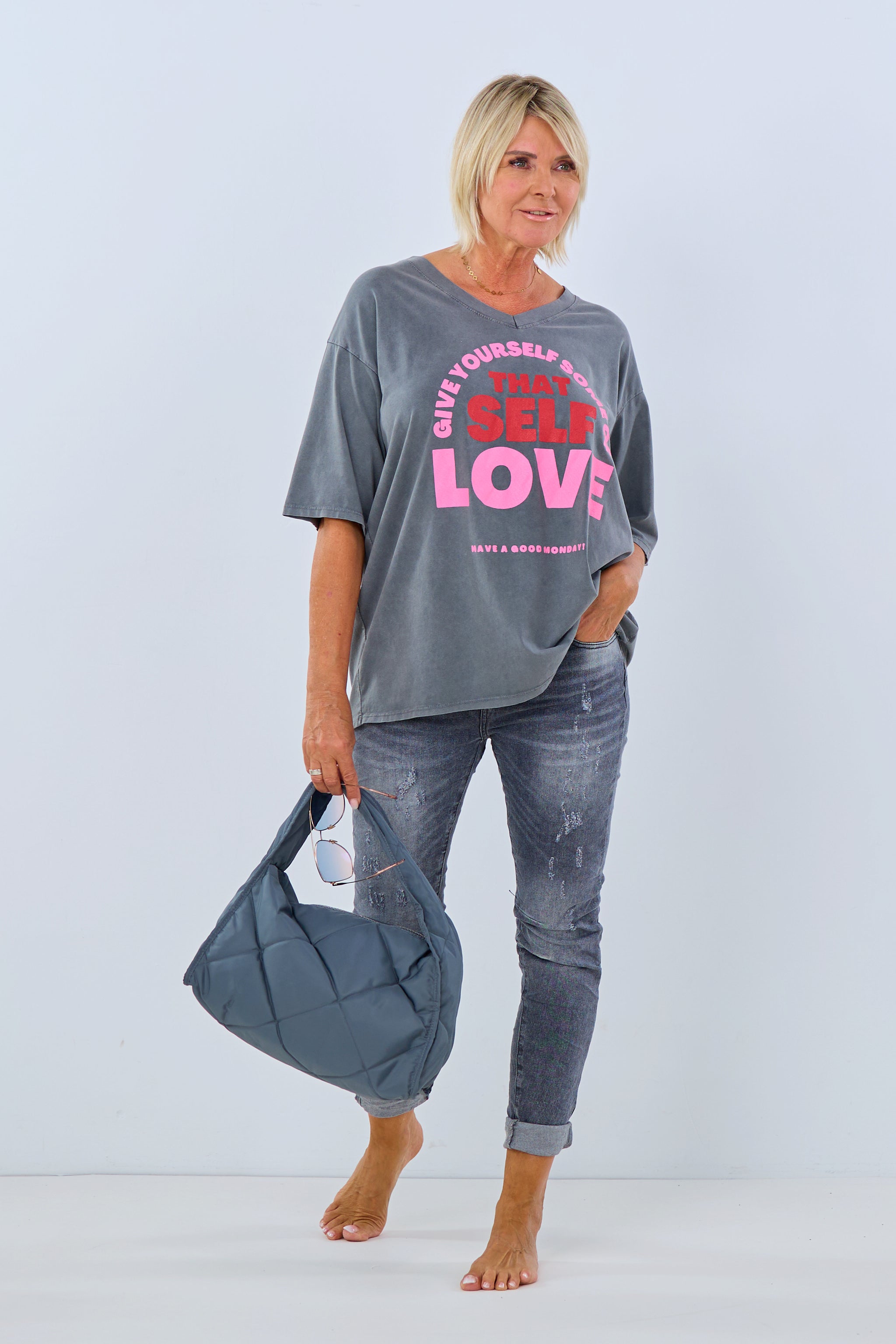 oversized T-Shirt mit SELF LOVE-Print, anthrazit von Trends & Lifestyle 