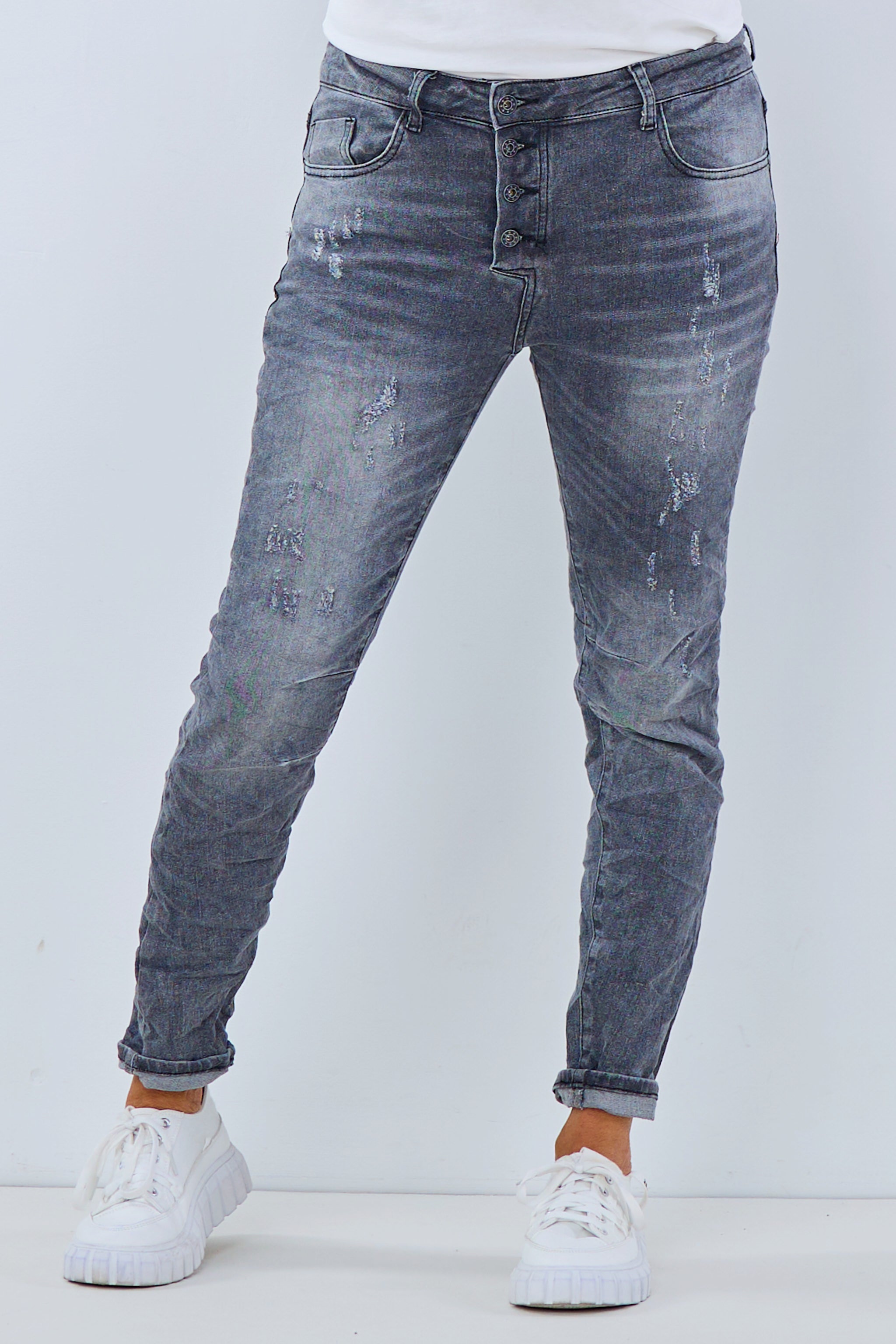 Five-Pocket-Jeans mit Used Stellen, anthrazit von Trends & Lifestyle