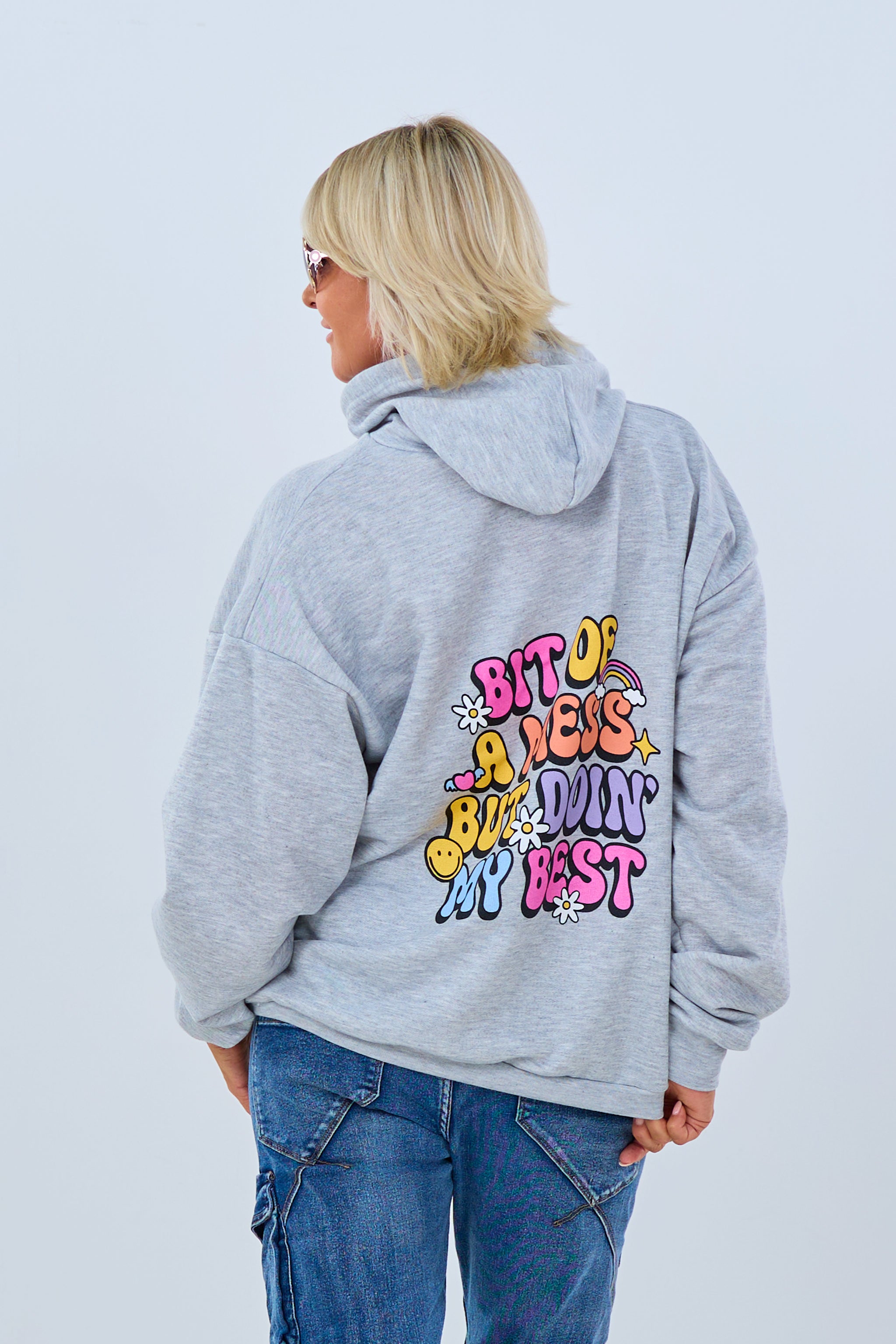 Hoodie mit Print: "Bit of a mess", grau meliert von Trends & Lifestyle