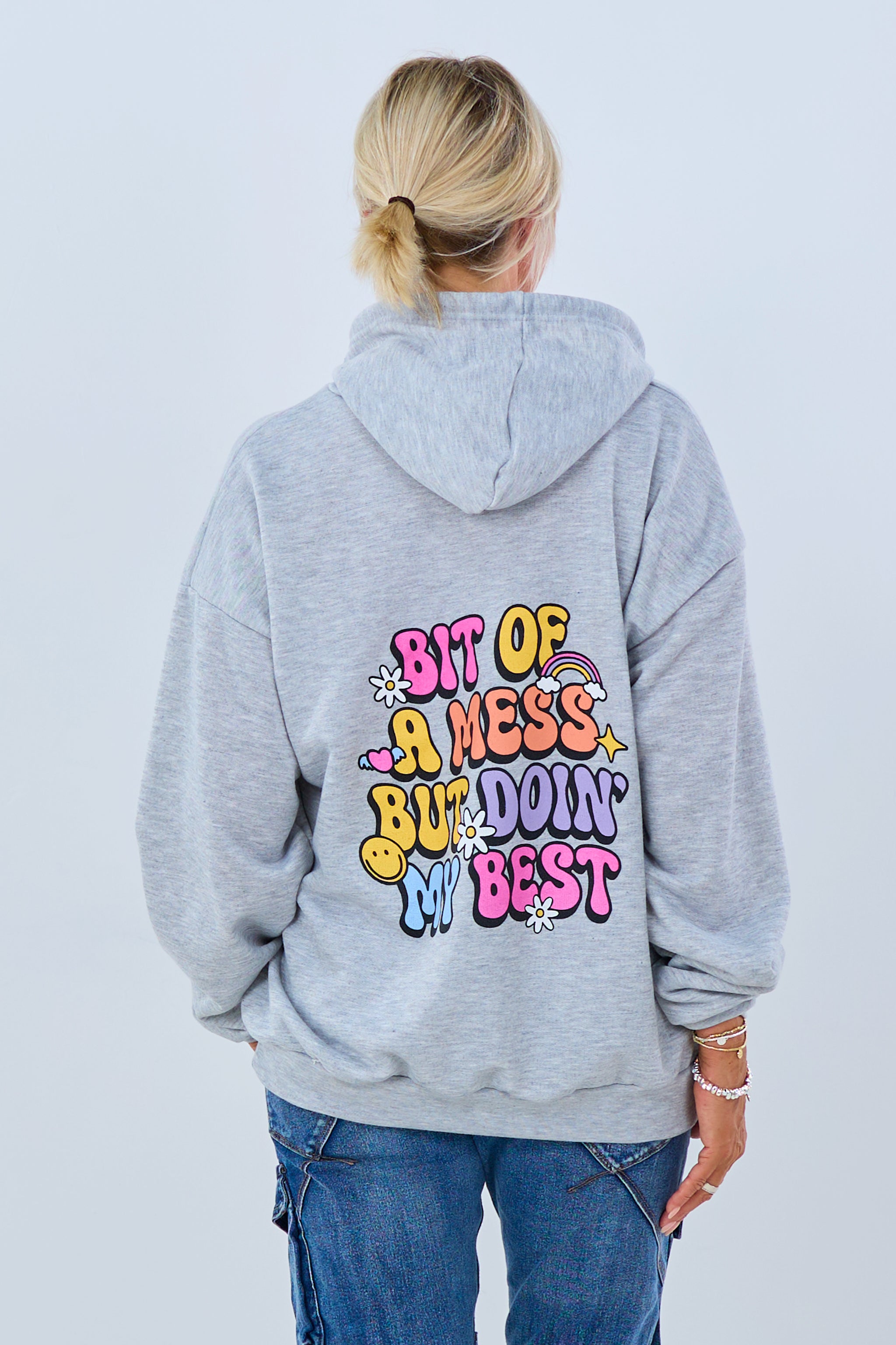 Hoodie mit Print: "Bit of a mess", grau meliert von Trends & Lifestyle