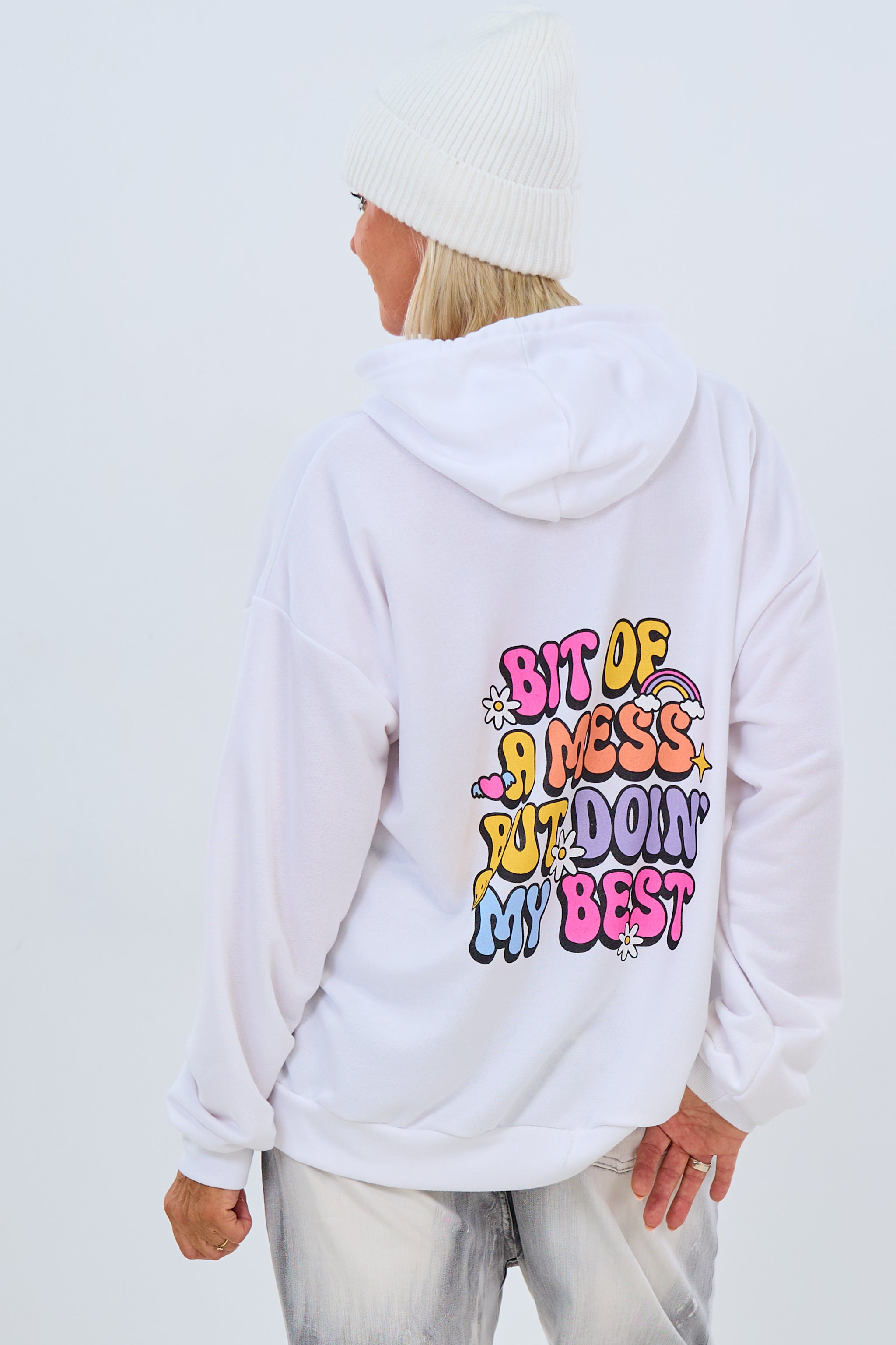 Hoodie mit Print: "Bit of a mess", weiß von Trends & Lifestyle