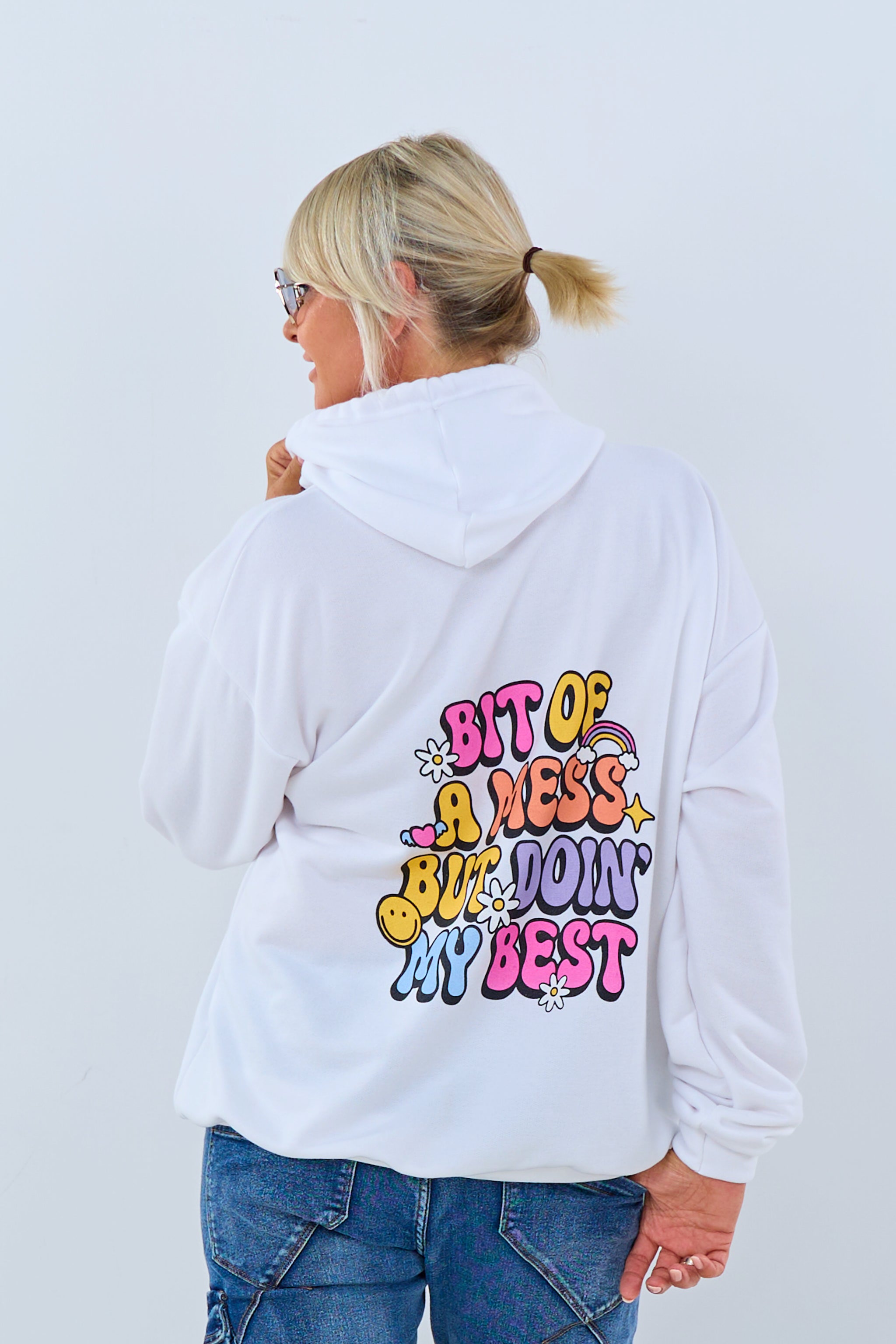 Hoodie mit Print: "Bit of a mess", weiß von Trends & Lifestyle