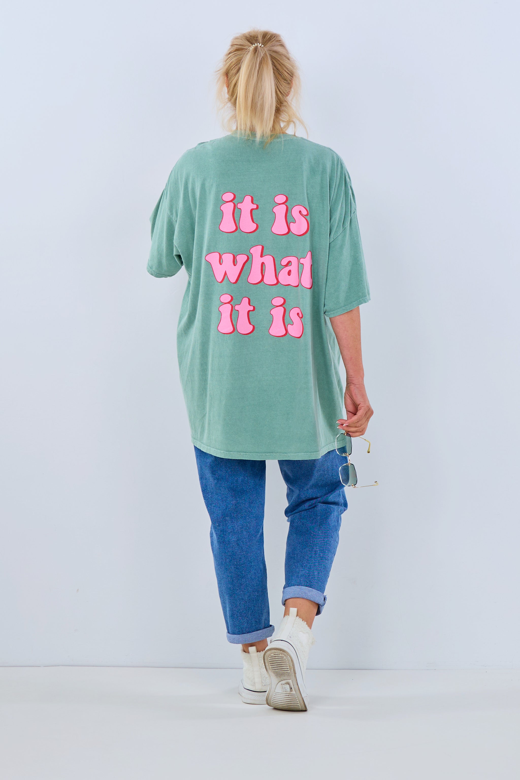 oversized T-Shirt mit "it is..."-Druck, grün von Trends & Lifestyle