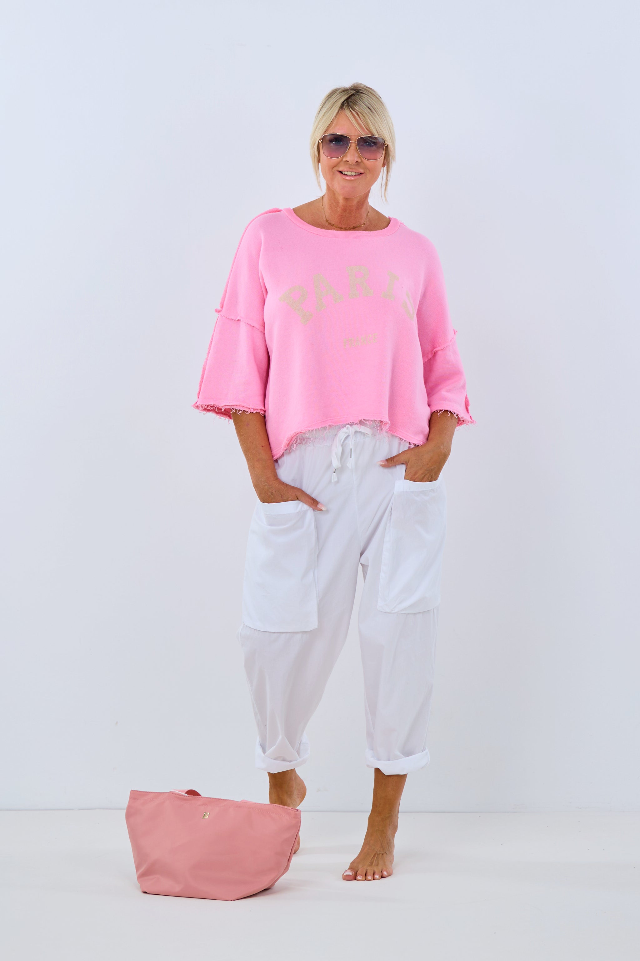 Kurzarm-Sweaty mit Paris Druck, rosa von Trends & Lifestyle