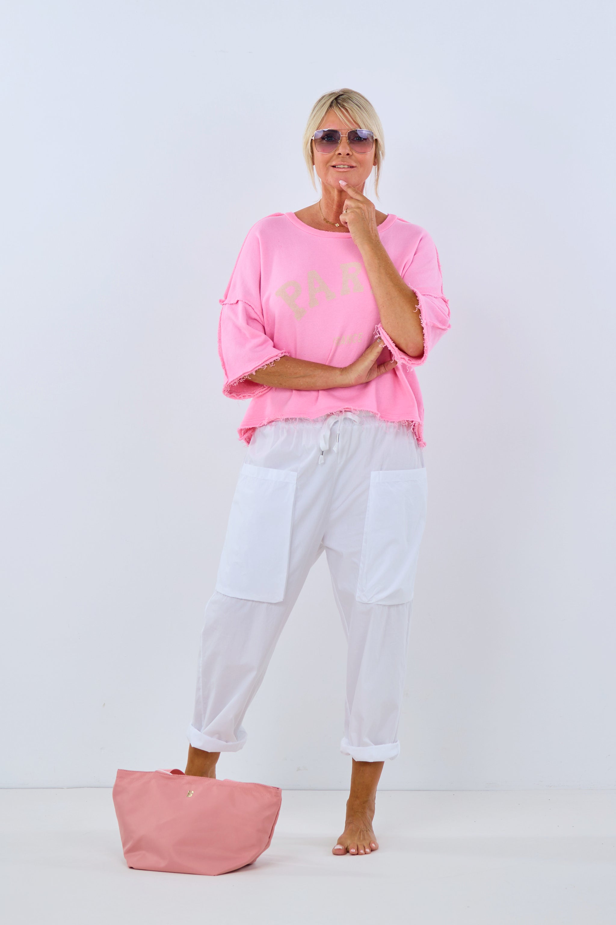 Kurzarm-Sweaty mit Paris Druck, rosa von Trends & Lifestyle