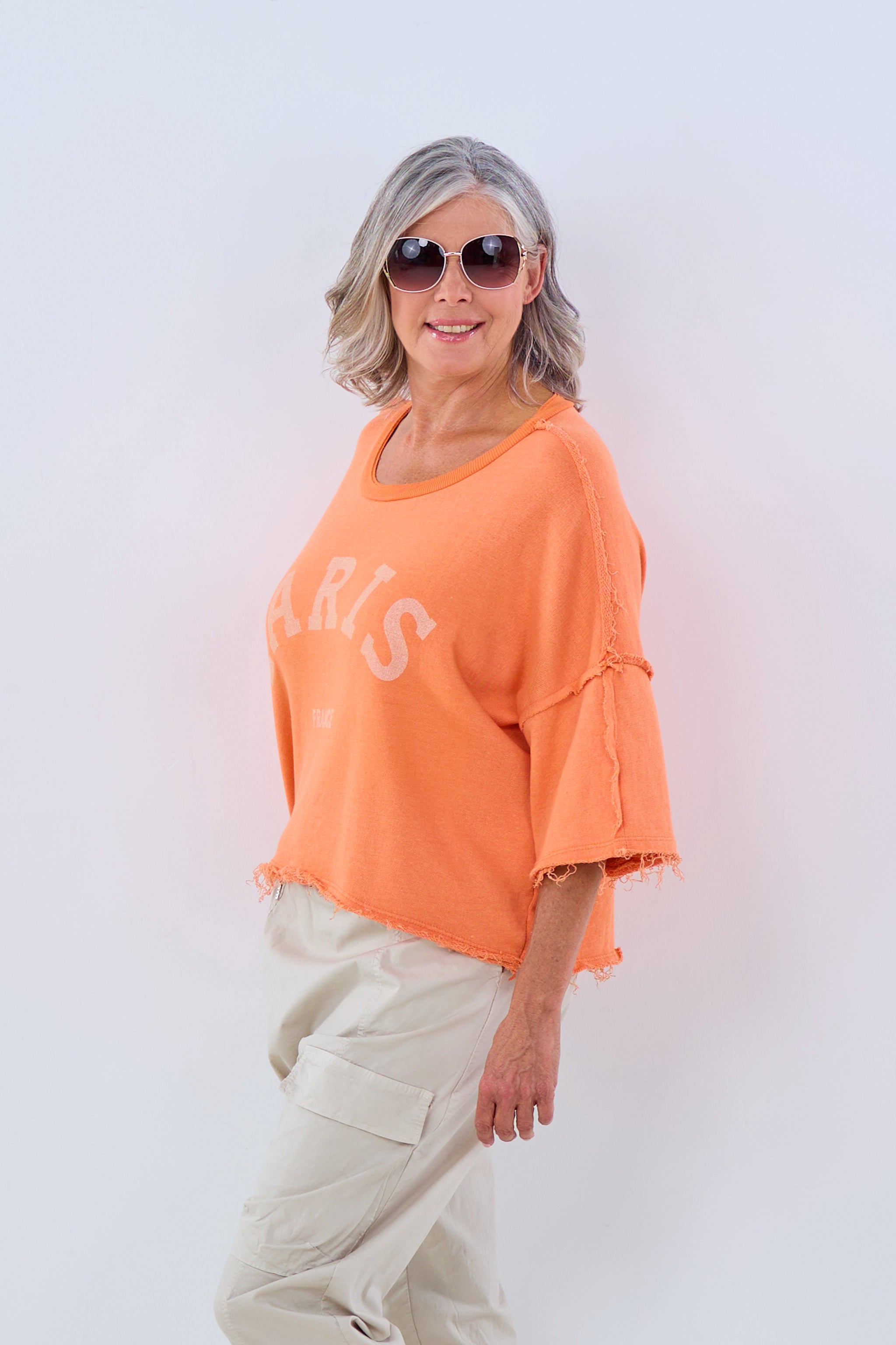 Kurzarm-Sweaty mit Paris Druck, orange von Trends & Lifestyle