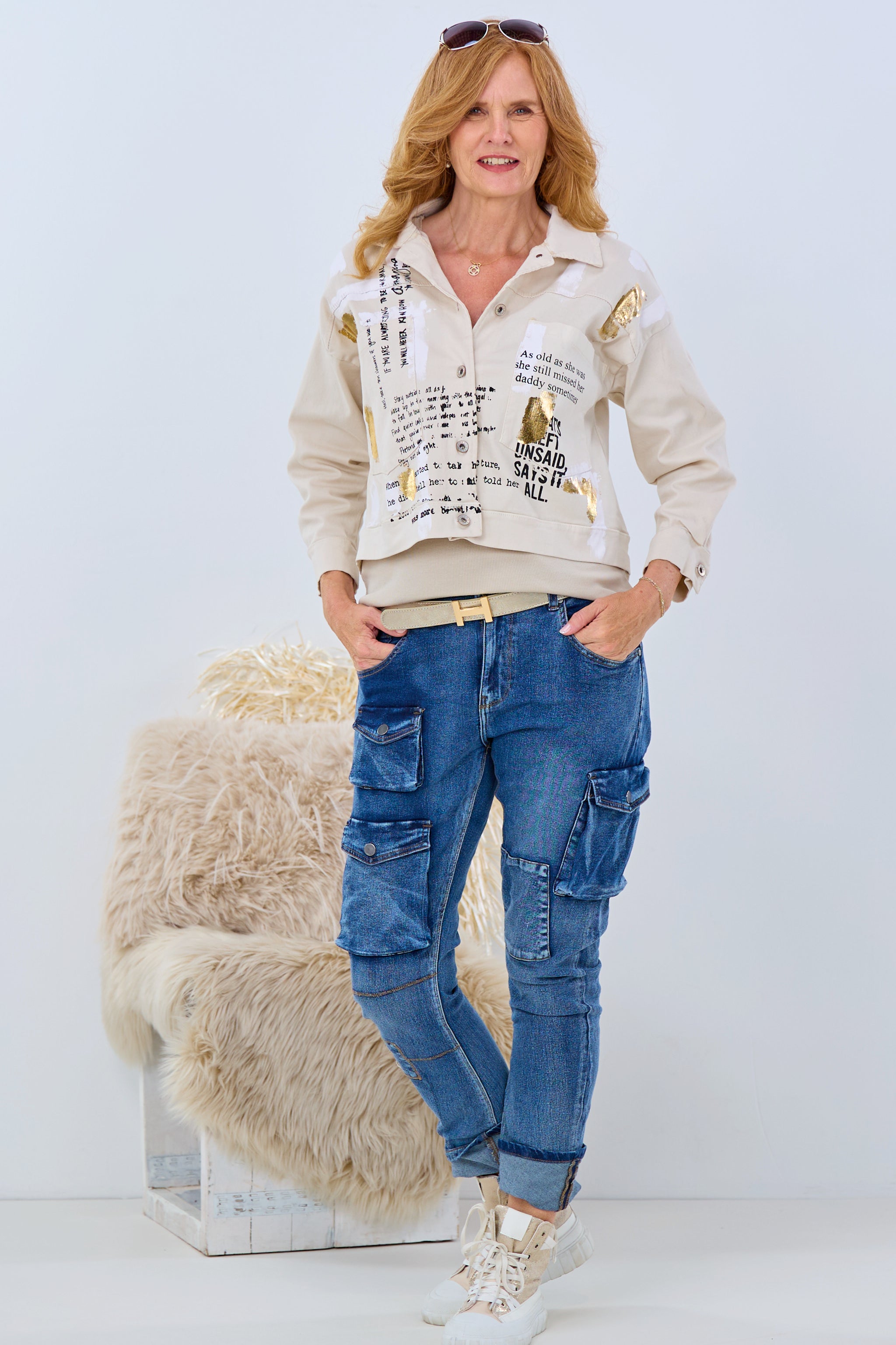 Jeansjacke mit Druck, beige von Trends & Lifestyle