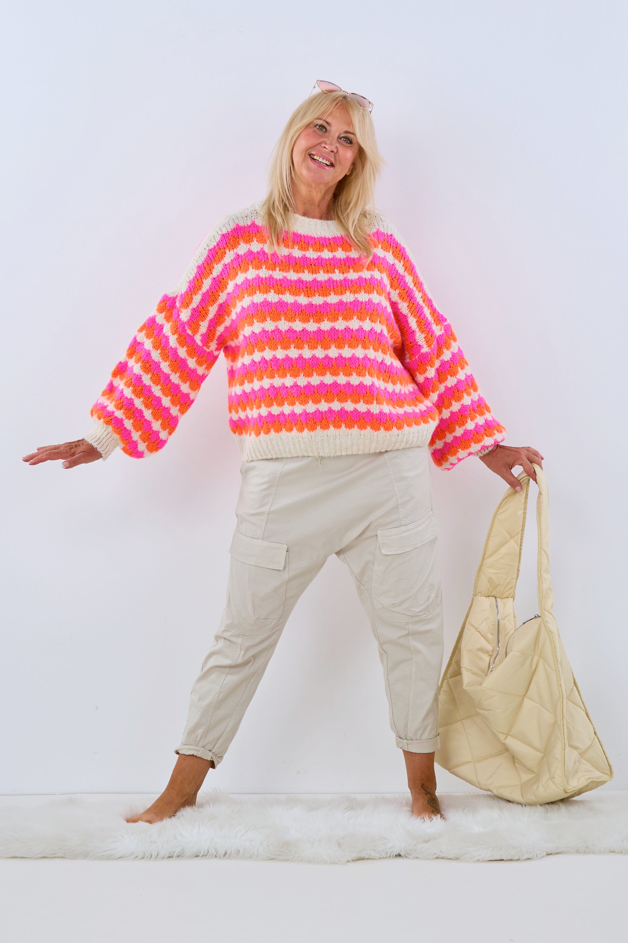 Grobstrick Pullover, orange-pink von Trends & Lifestyle