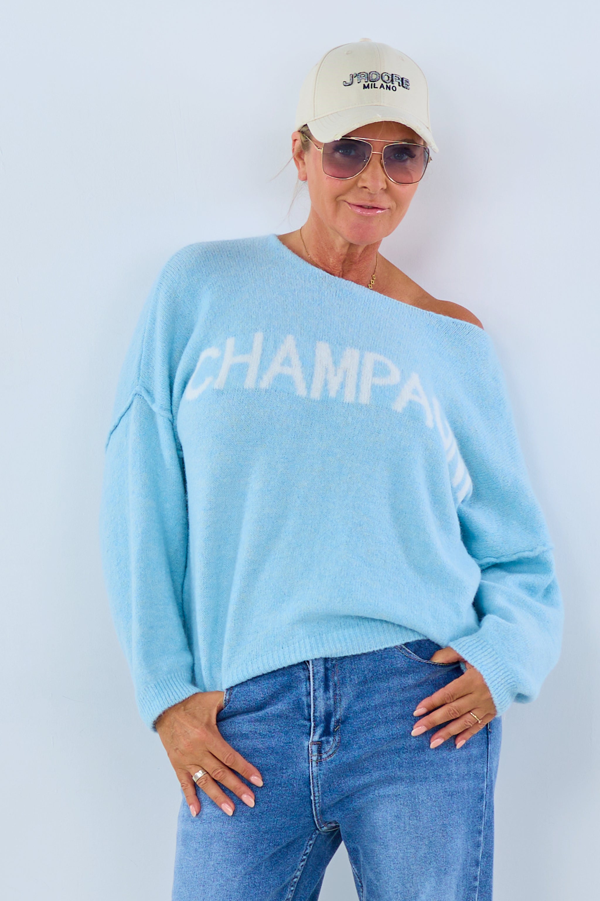 Strickpulli CHAMPAGNE, hellblau-weiß von Trends & Lifestyle