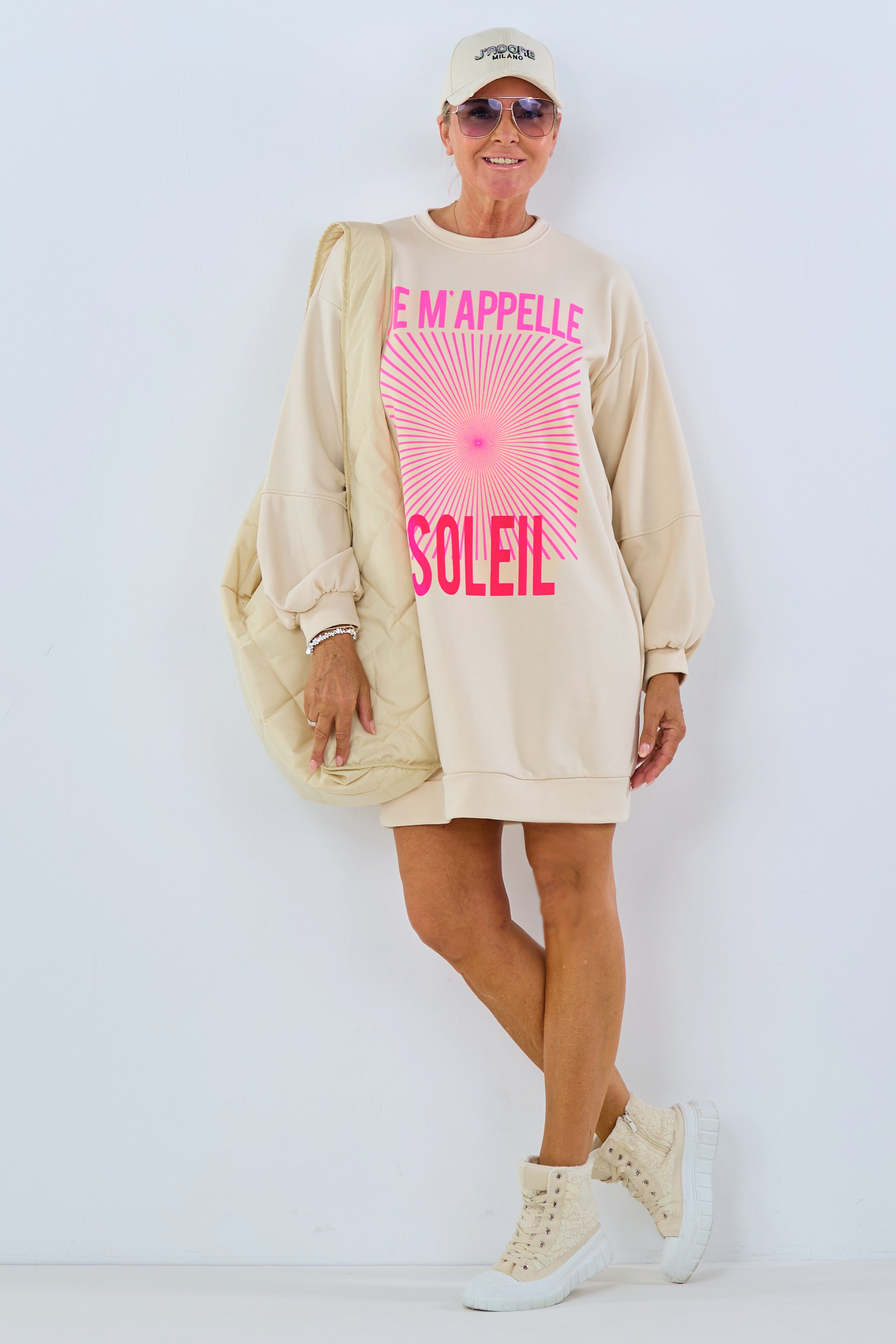 Sweatykleid mit Soleil Druck, beige-pink von Trends & Lifestyle