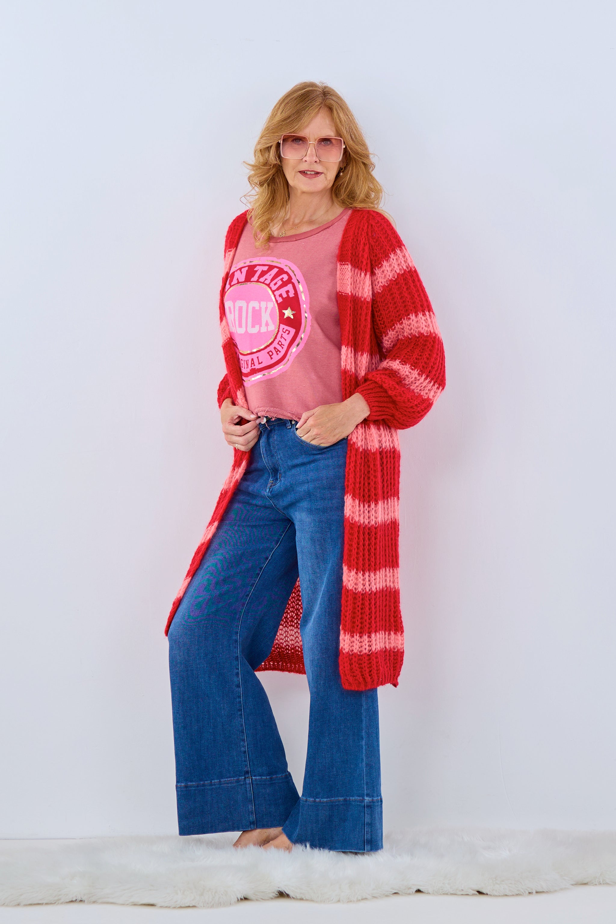 leichter Strickmantel, rot-rosa von Trends & Lifestyle