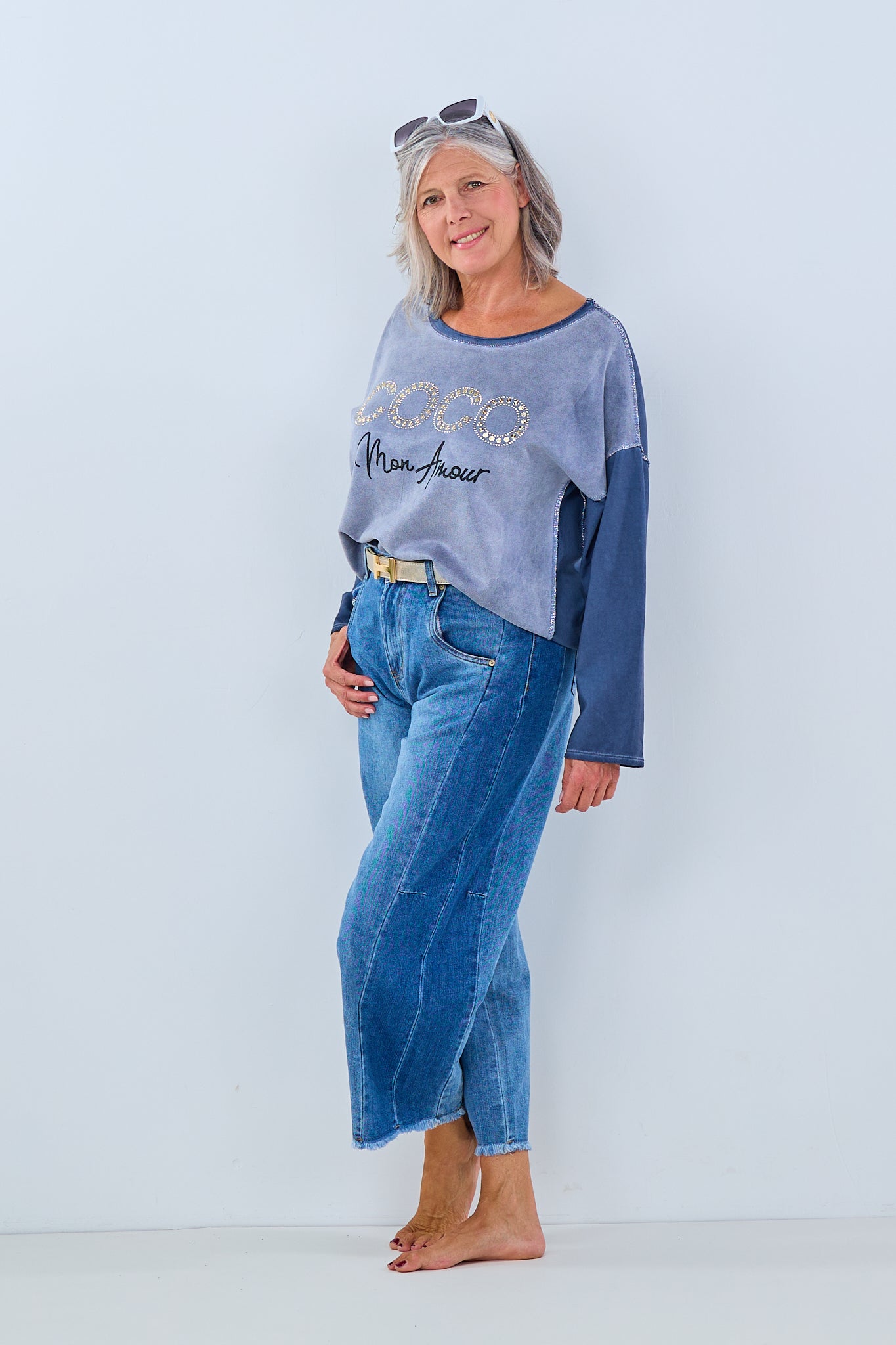 Shirt im Materialmix - mon amour, blau