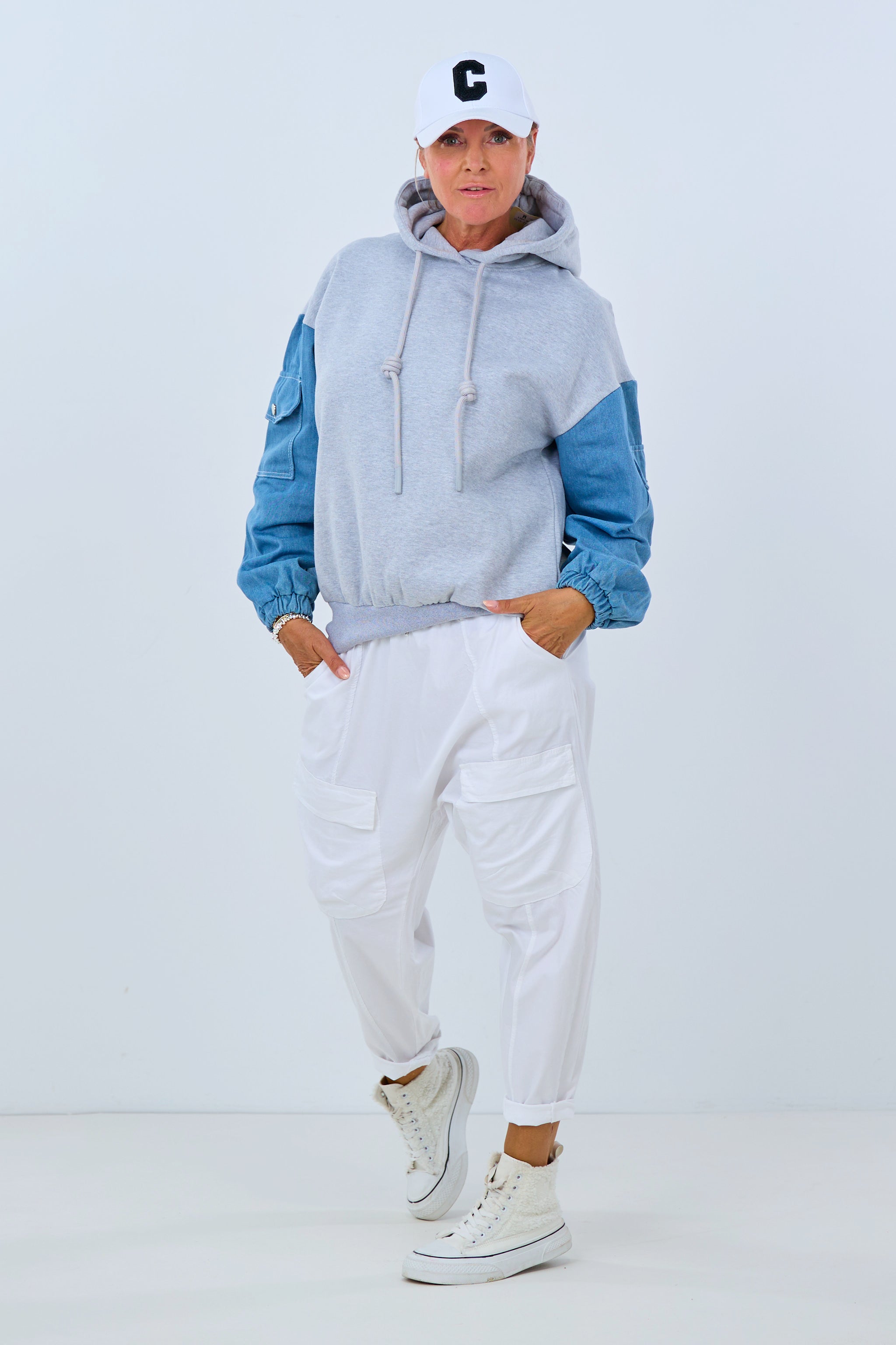 Hoodie mit Jeansärmeln, grau-hellbl von Trends & Lifestyle