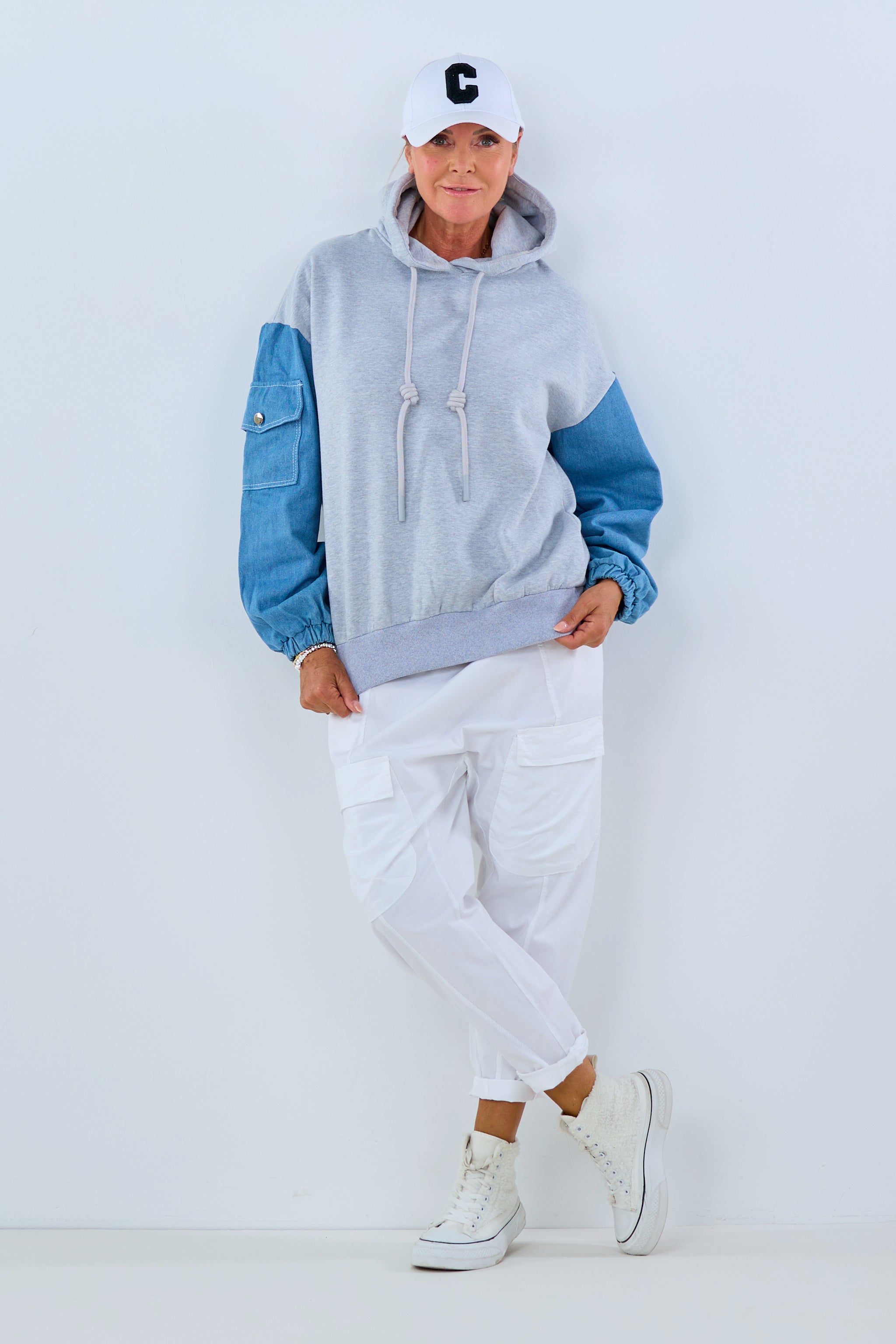 Hoodie mit Jeansärmeln, grau-hellbl von Trends & Lifestyle