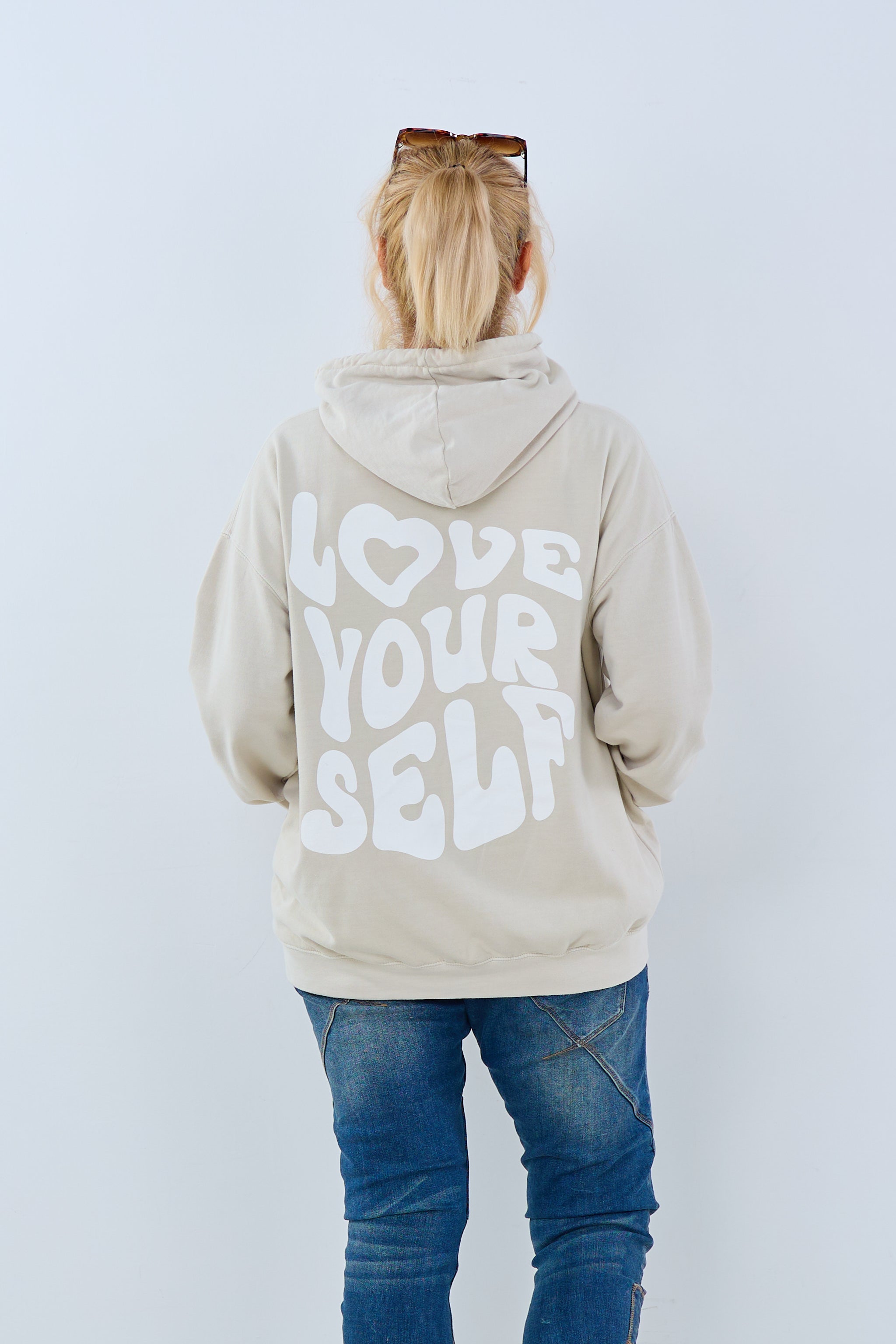 Hoodie with love yourself-Print, beige