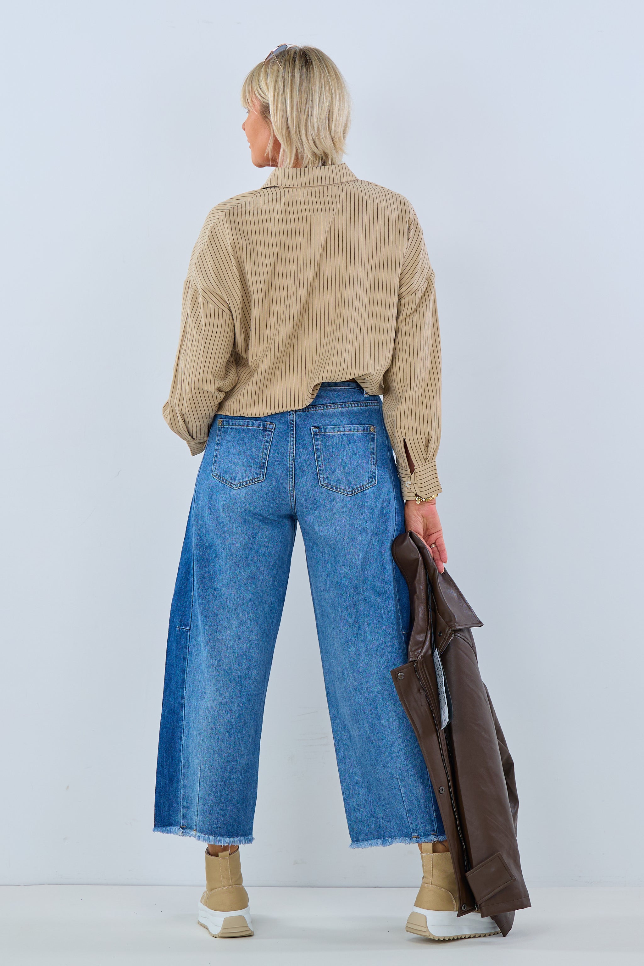 Mom jeans with small fringes, denim blue