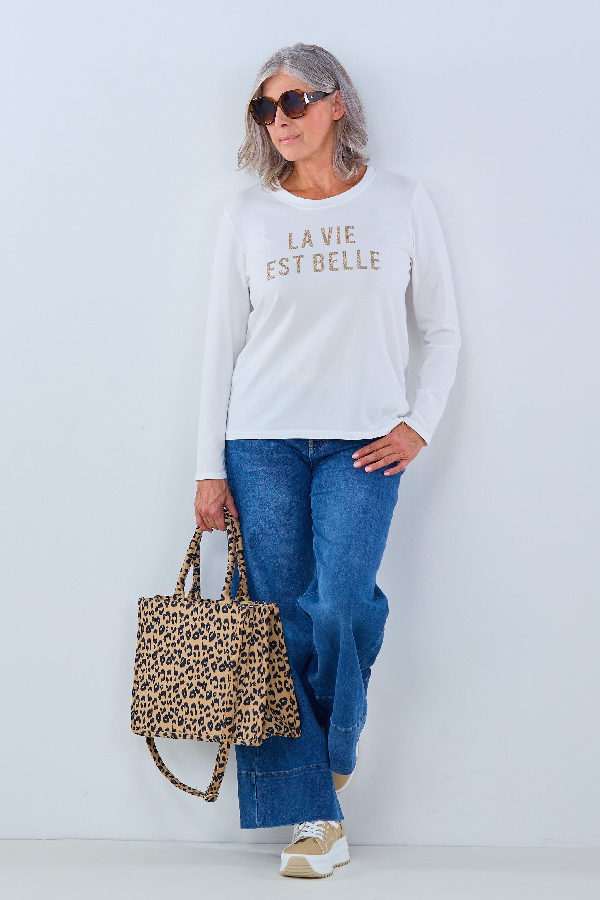 Longsleeve mit la vie est belle Print, ecru