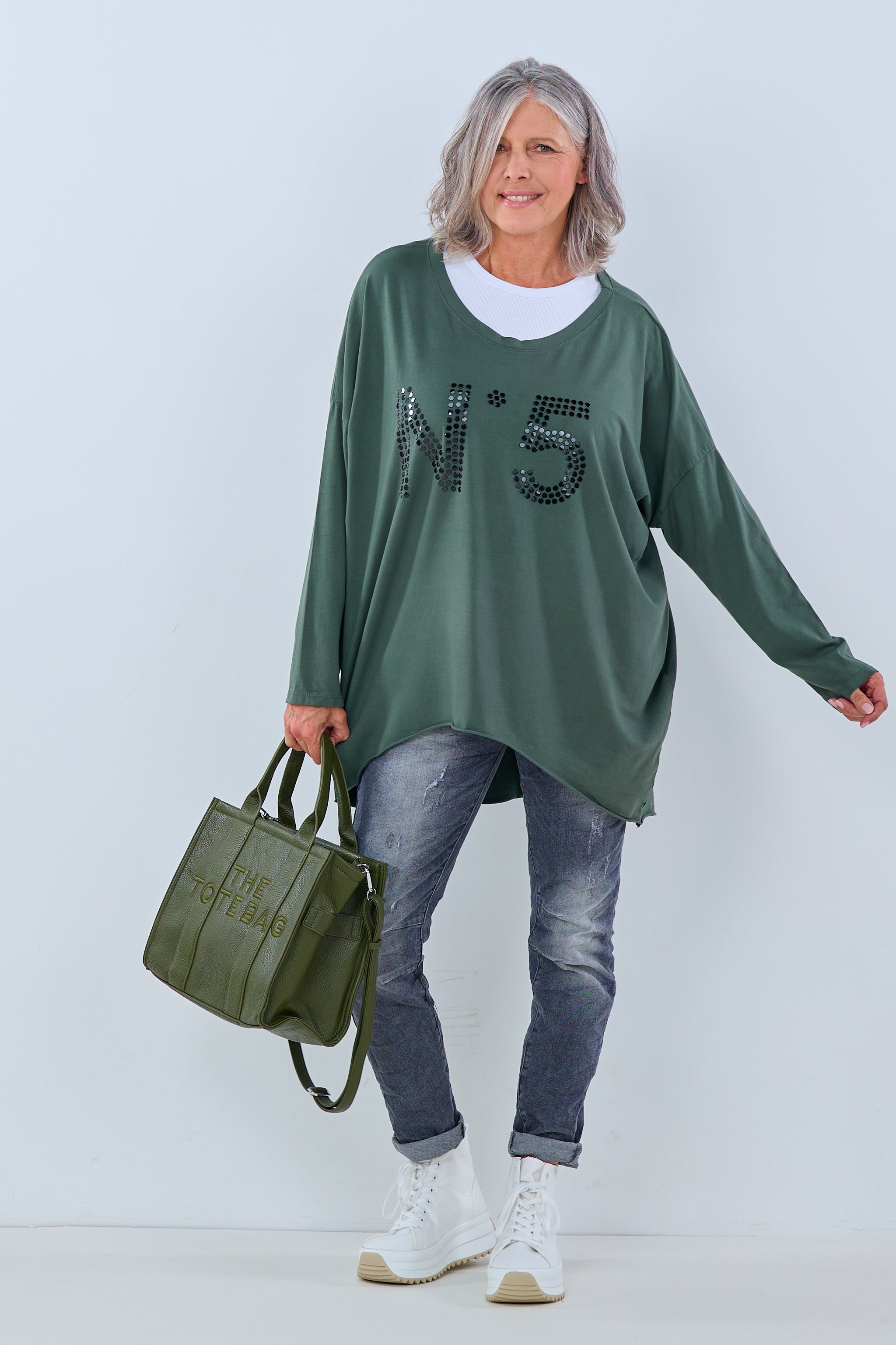 Oversized Shirt with Rivets, khaki