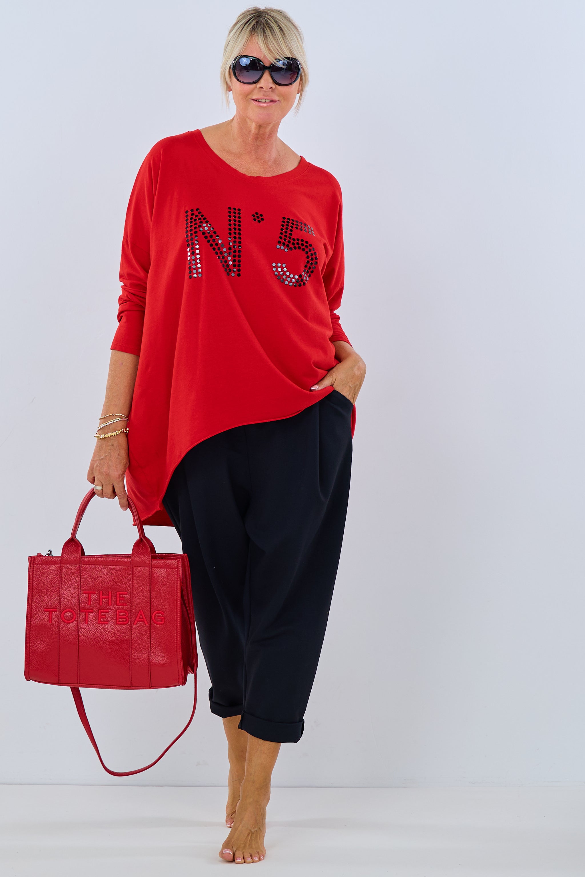 Oversized Shirt with Rivets, Red