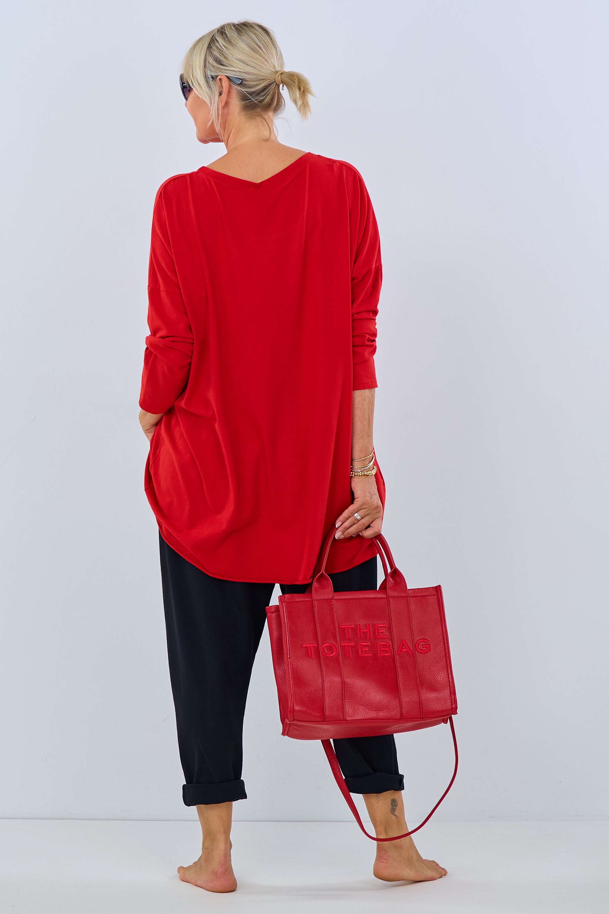 Oversized Shirt with Rivets, Red