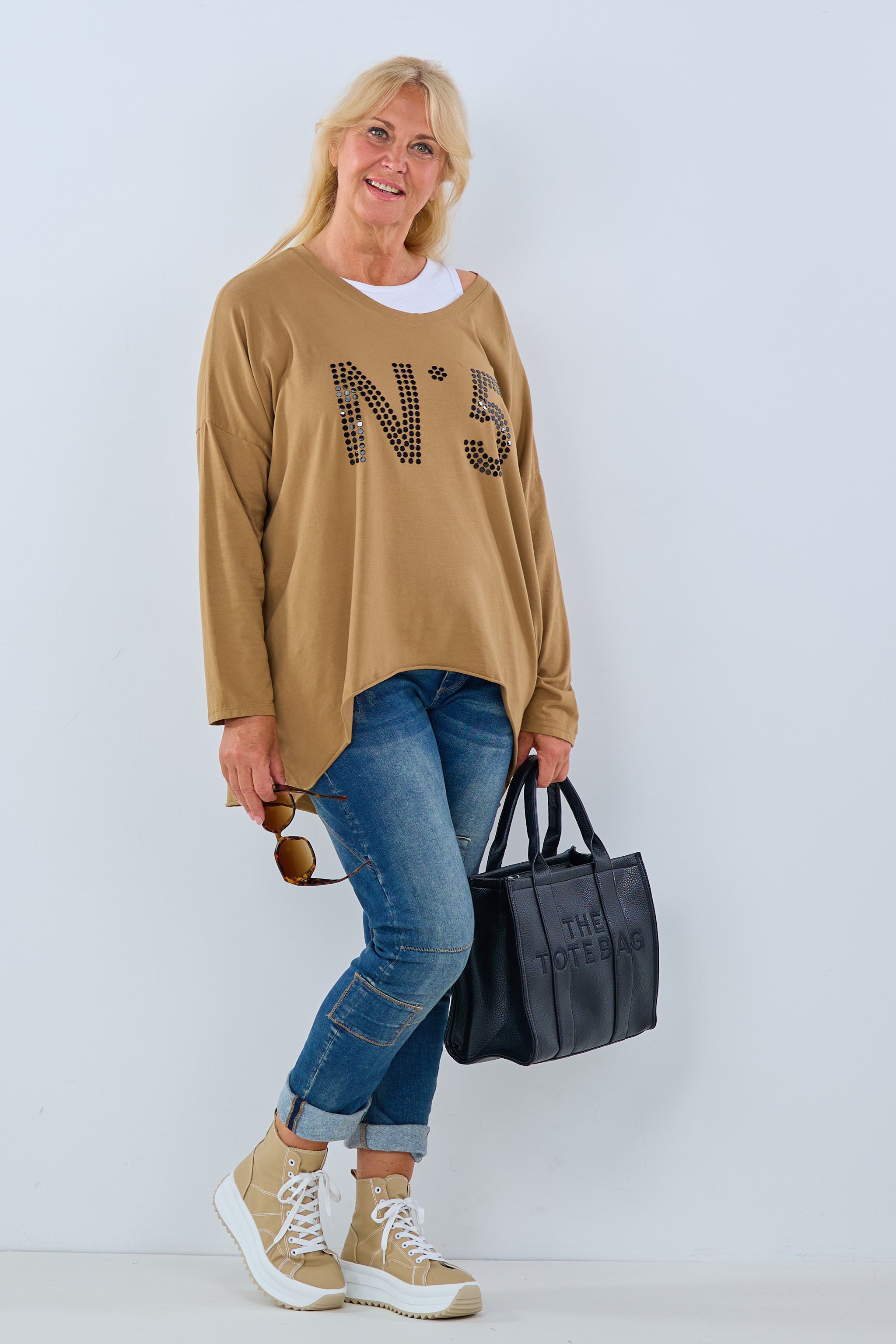 Oversized Shirt with Rivets, camel