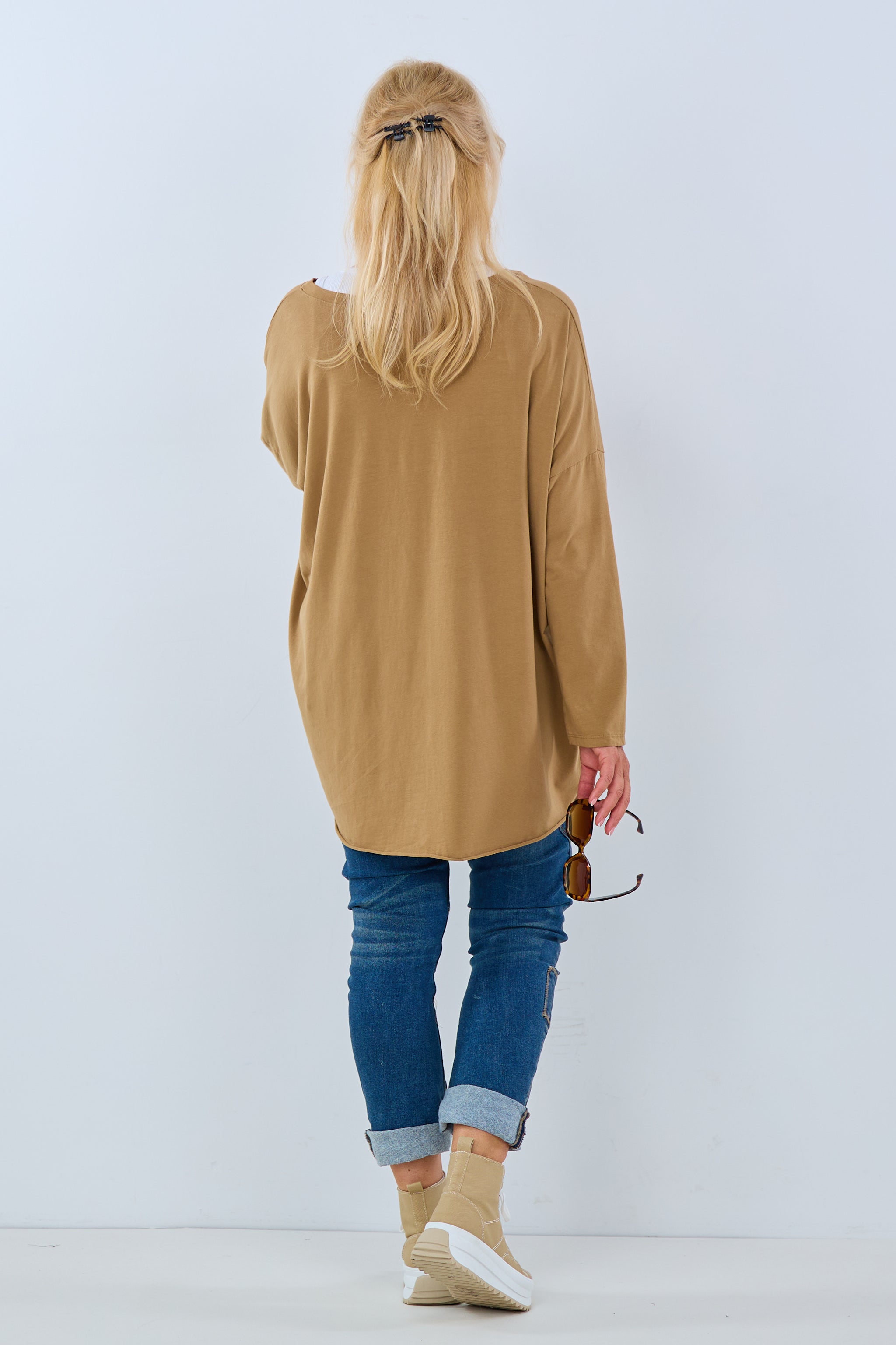 Oversized Shirt with Rivets, camel